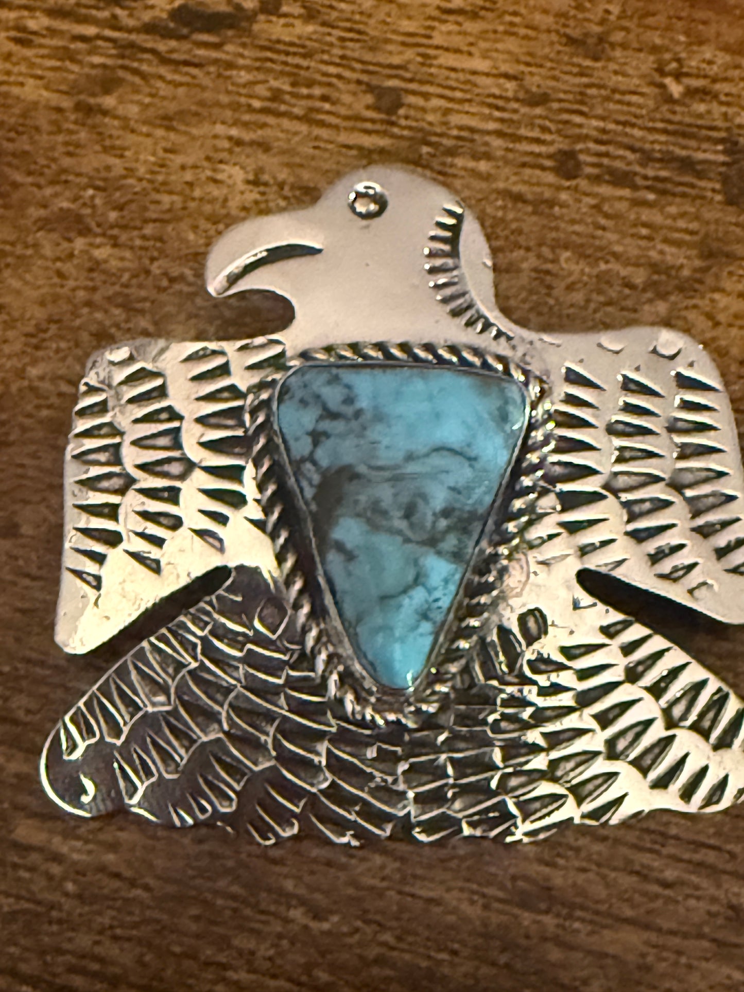 Navajo Turquoise Thunderbird Pendant Signed Jackie Cleveland