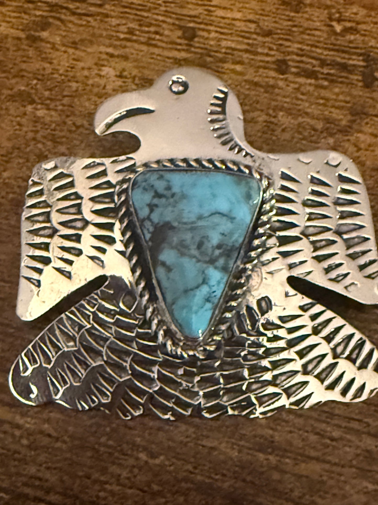 Navajo Turquoise Thunderbird Pendant Signed Jackie Cleveland