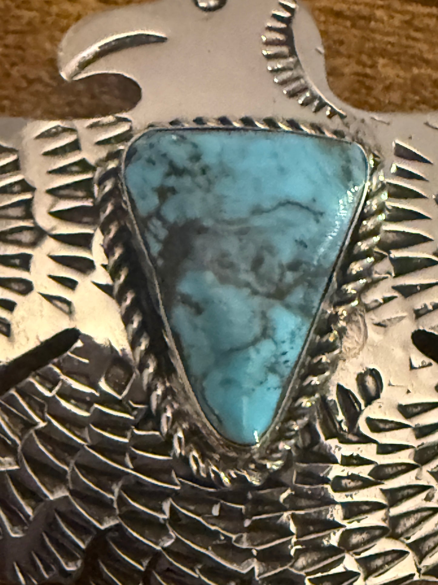 Navajo Turquoise Thunderbird Pendant Signed Jackie Cleveland