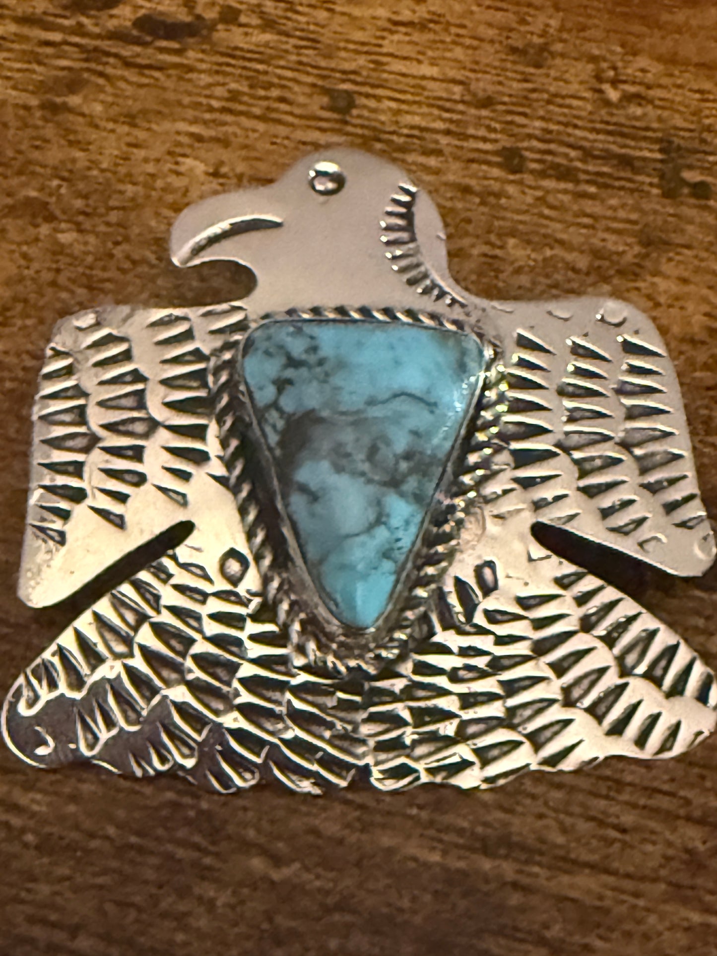 Navajo Turquoise Thunderbird Pendant Signed Jackie Cleveland
