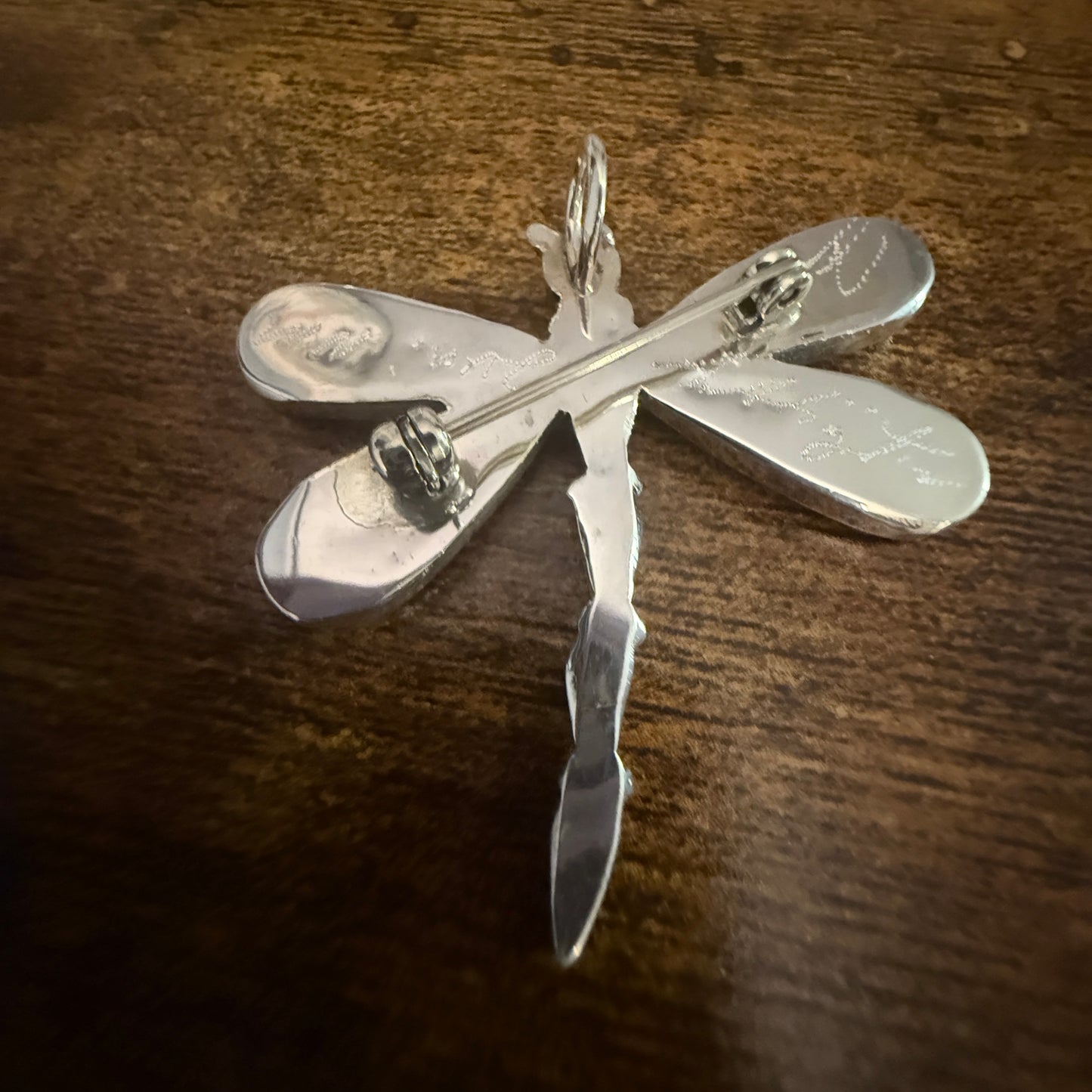 Native American Multi Gemstone Inlay Dragonfly Pendant Signed by Ahiyite