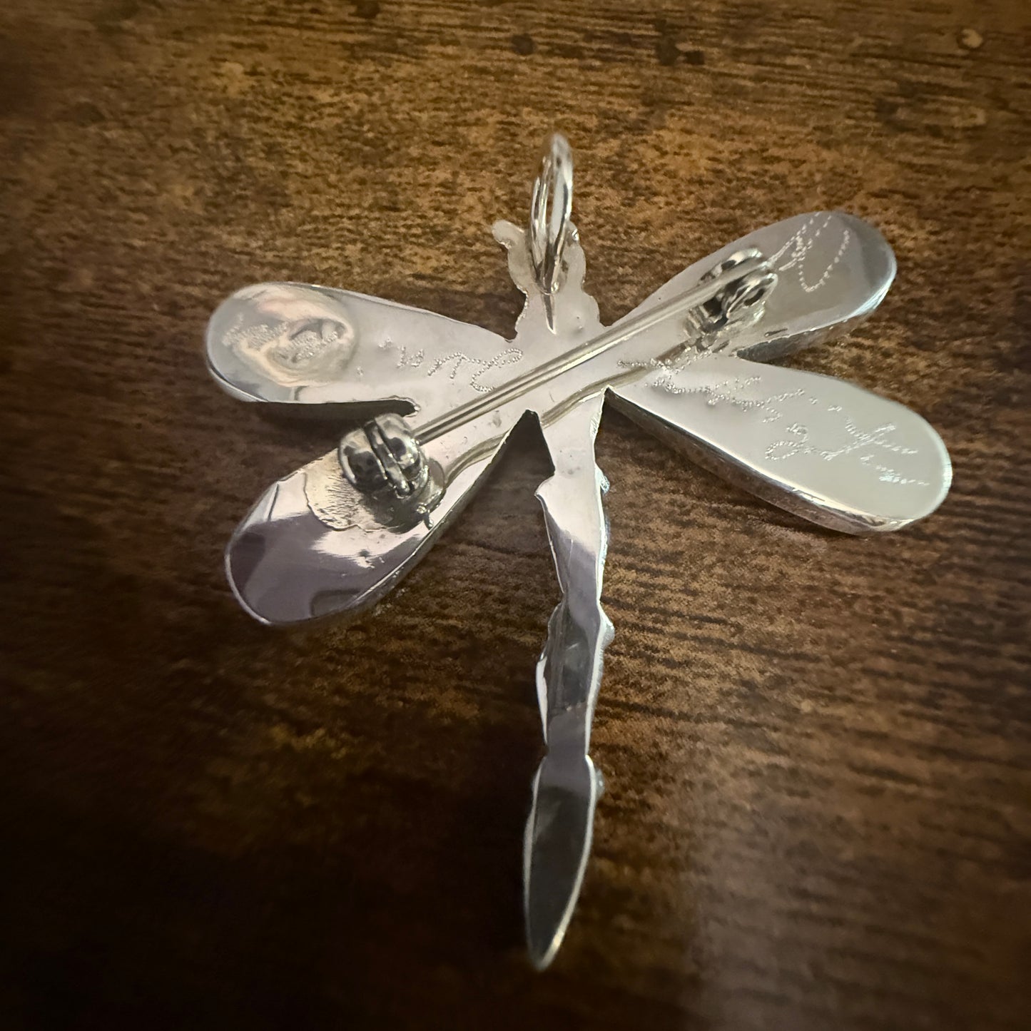 Native American Multi Gemstone Inlay Dragonfly Pendant Signed by Ahiyite