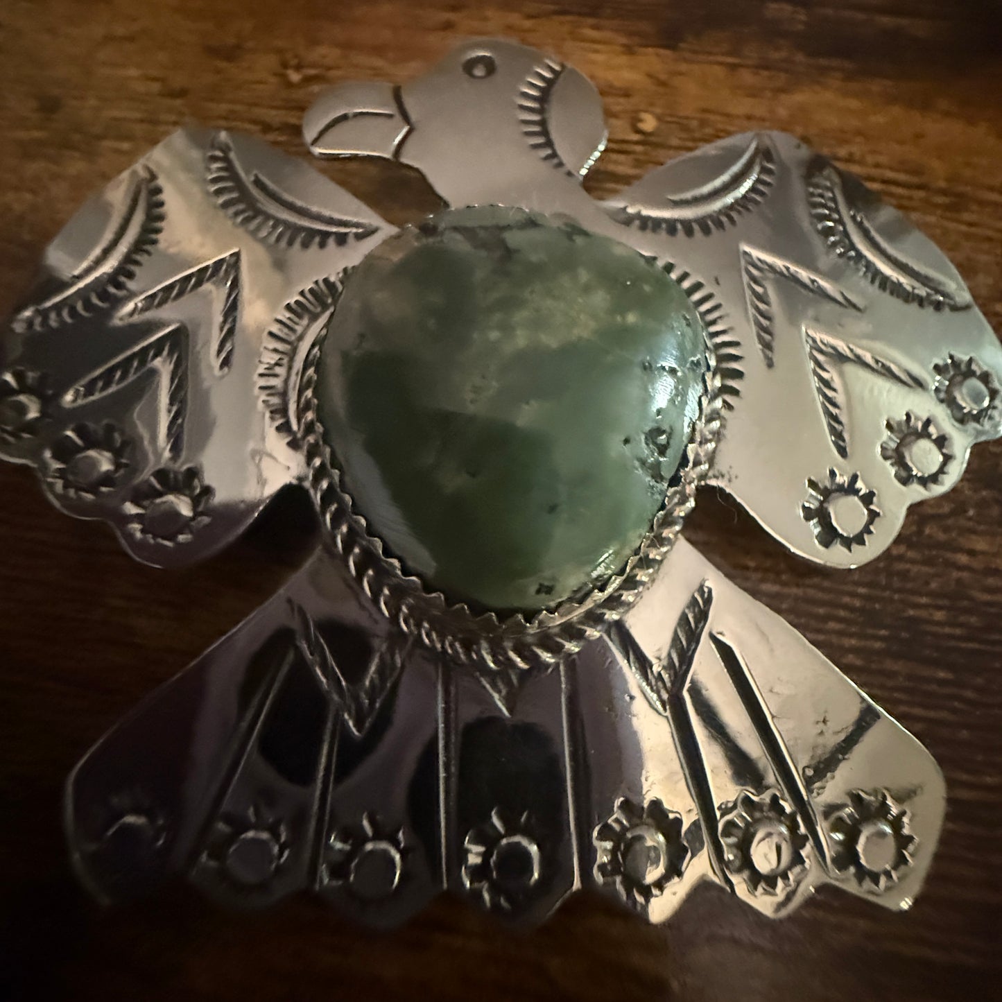 Navajo Turquoise Thunderbird Pendant Pin Nickel Silver Signed By Cleveland