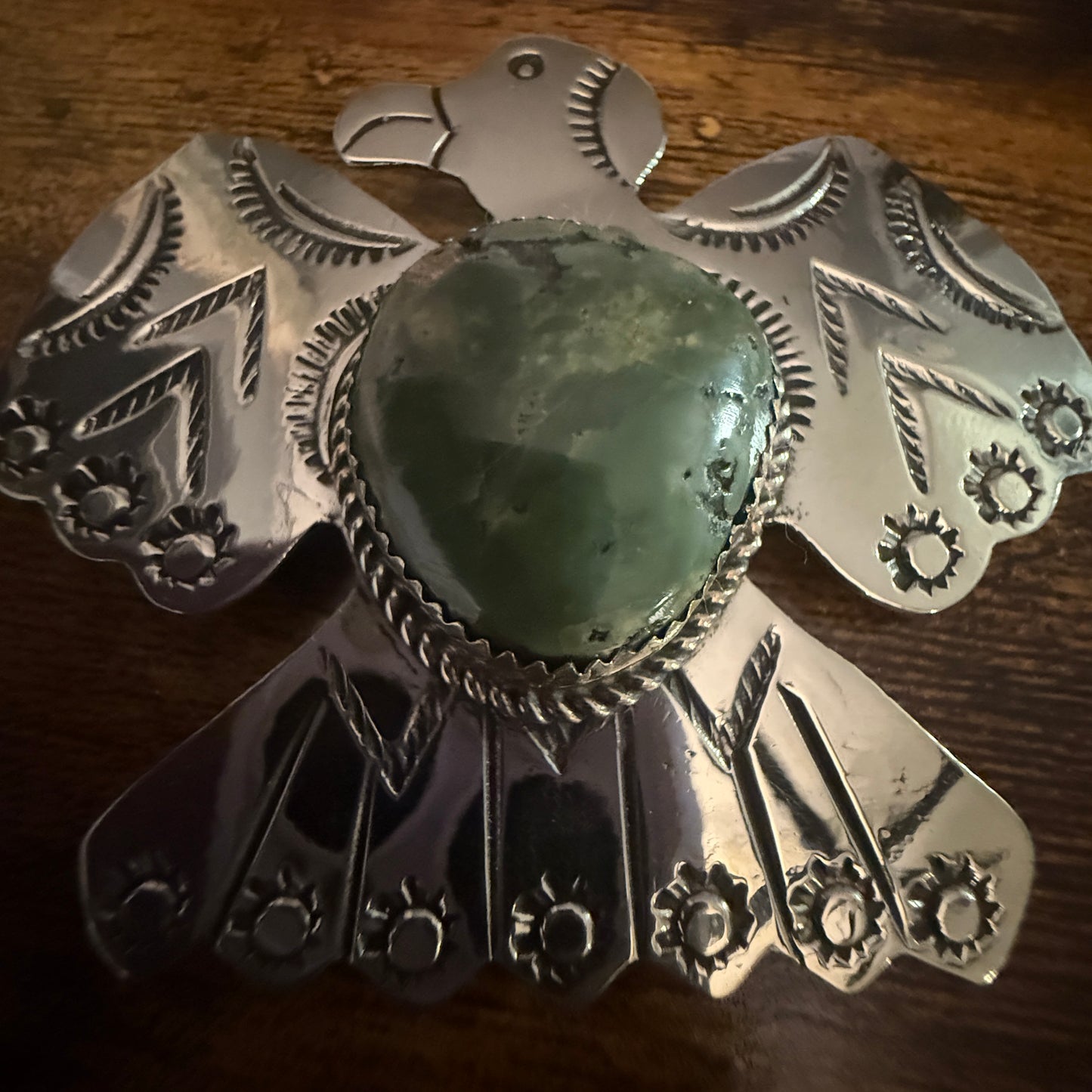 Navajo Turquoise Thunderbird Pendant Pin Nickel Silver Signed By Cleveland