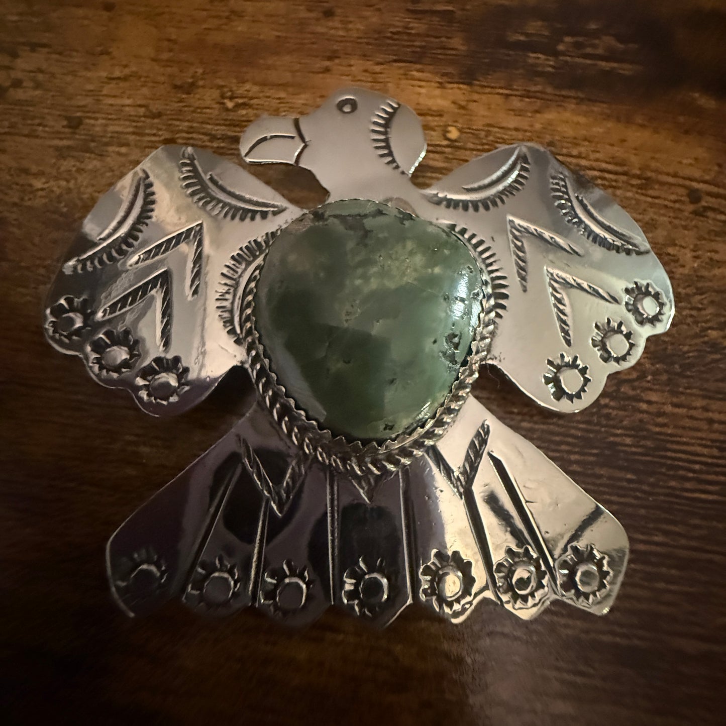 Navajo Turquoise Thunderbird Pendant Pin Nickel Silver Signed By Cleveland