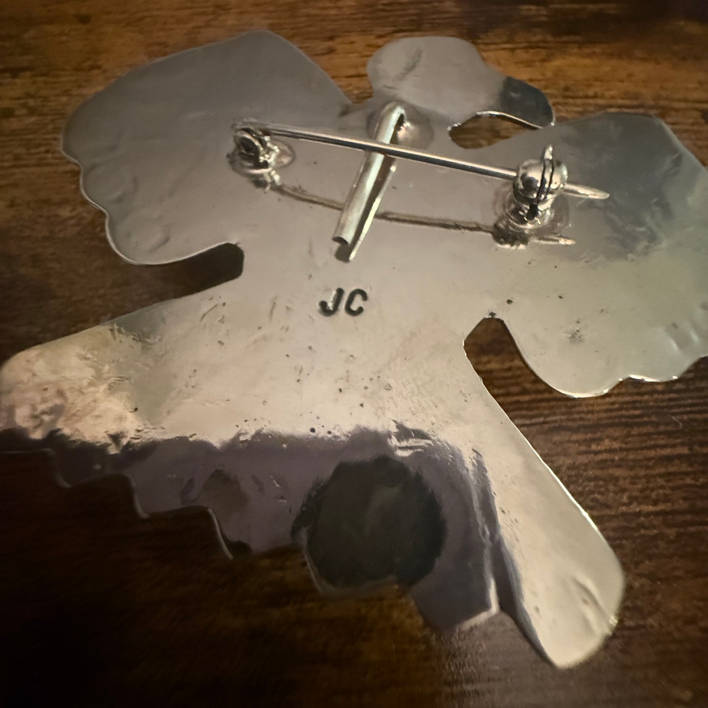 Navajo Turquoise Thunderbird Pendant Pin Nickel Silver Signed By Cleveland