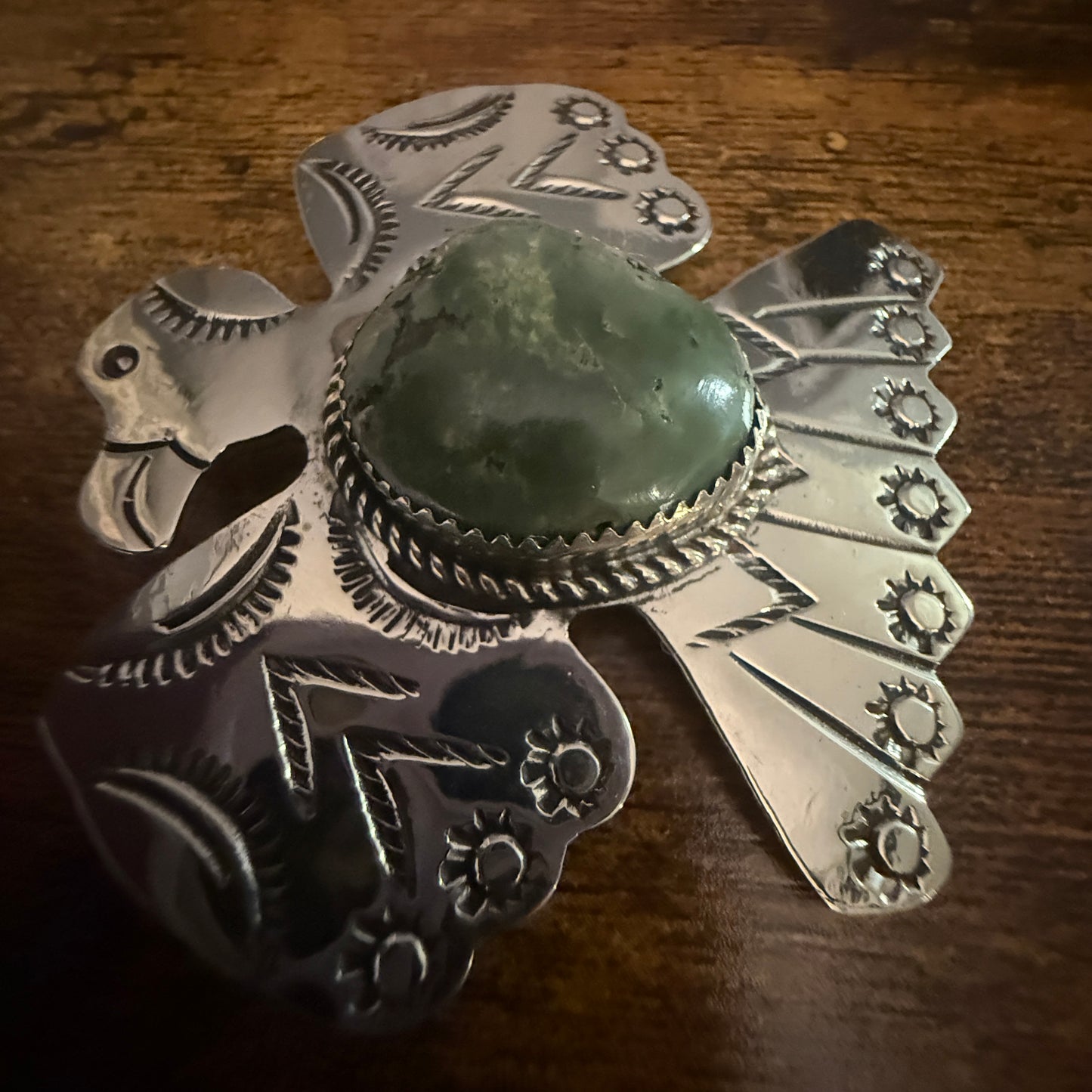 Navajo Turquoise Thunderbird Pendant Pin Nickel Silver Signed By Cleveland