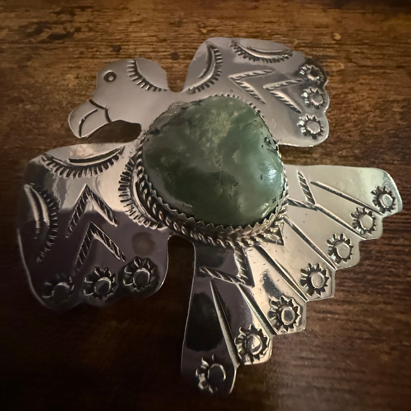 Navajo Turquoise Thunderbird Pendant Pin Nickel Silver Signed By Cleveland