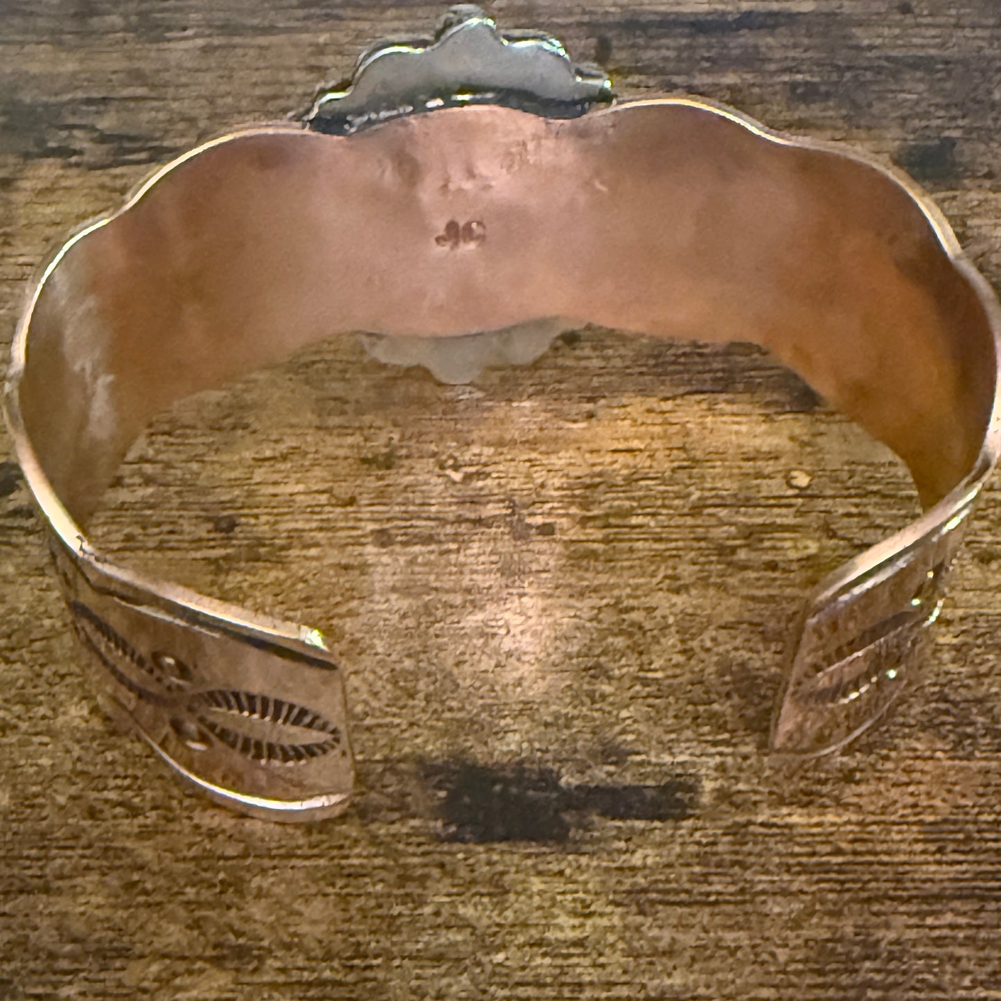 Navajo Copper And Black Onyx Wide Cuff Bracelet Signed By Cleveland