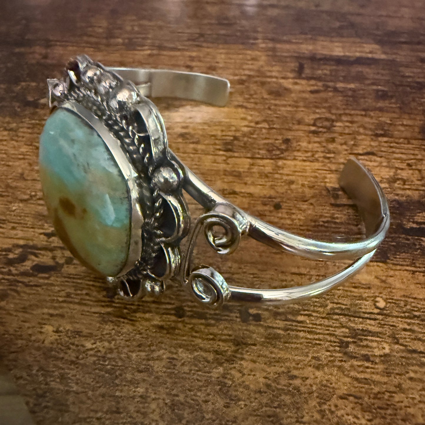 Native American Turquoise Cuff Bracelet Signed Cleveland Nickel Silver