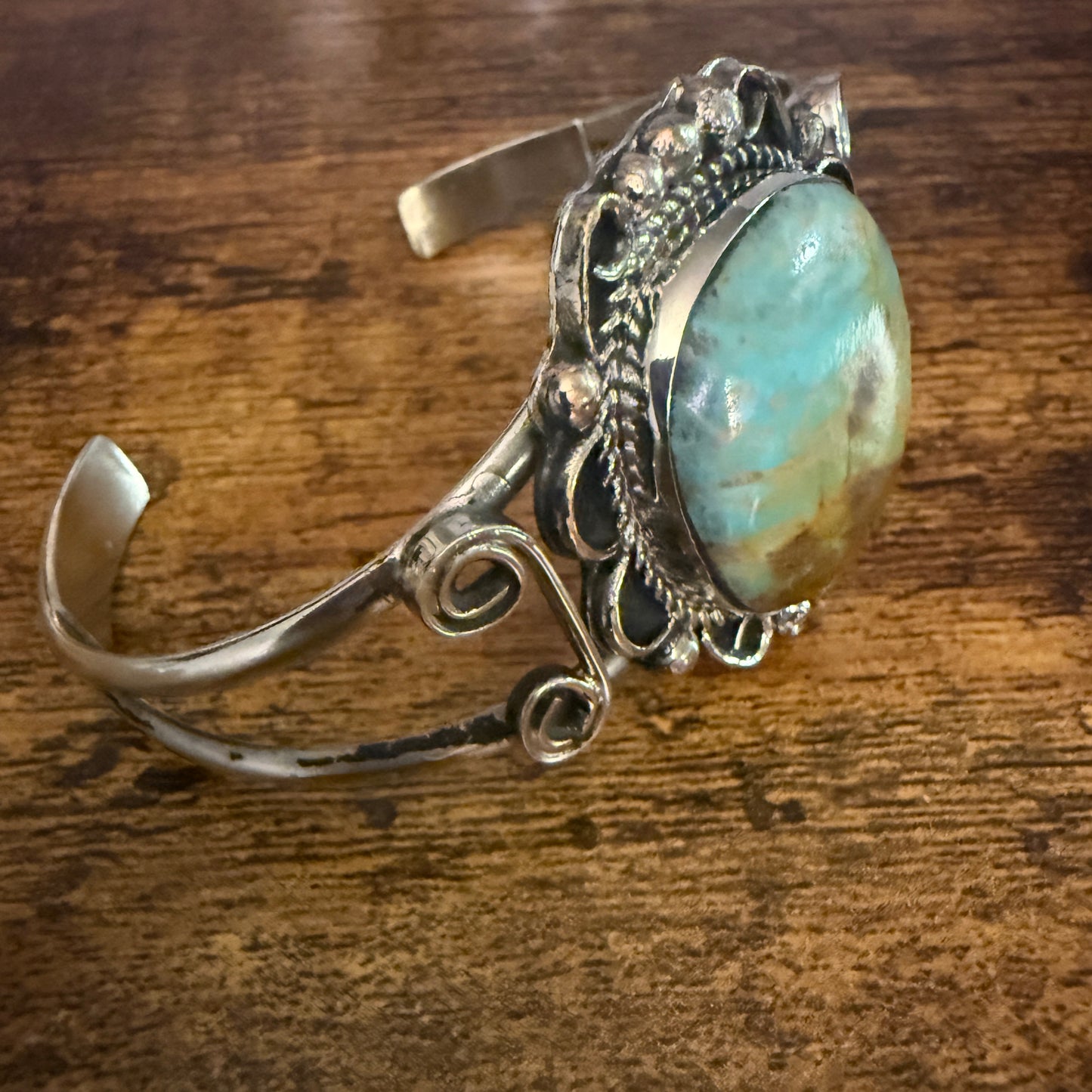 Native American Turquoise Cuff Bracelet Signed Cleveland Nickel Silver