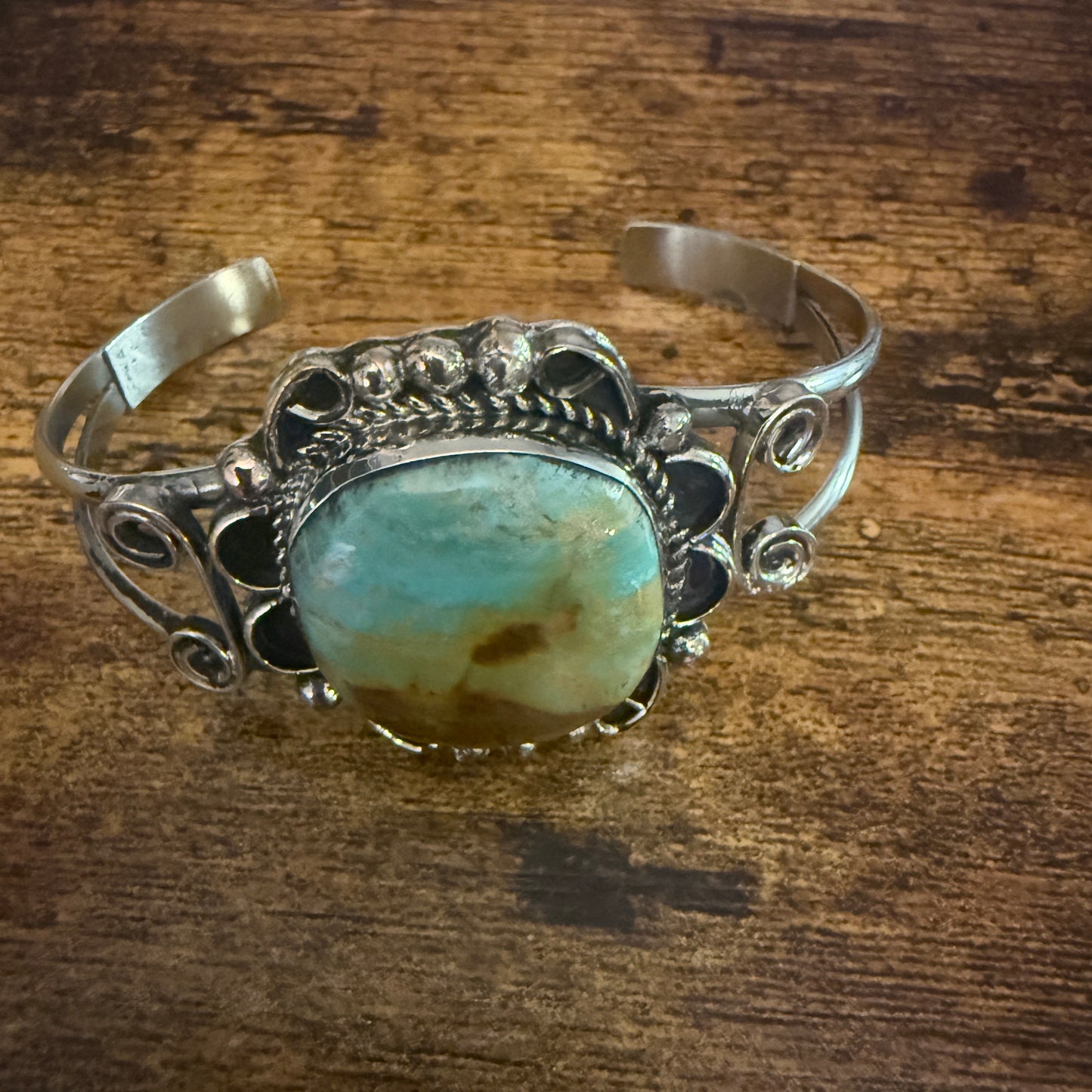 Native American Turquoise Cuff Bracelet Signed Cleveland Nickel Silver