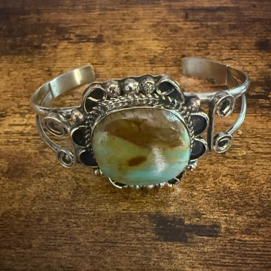 Native American Turquoise Cuff Bracelet Signed Cleveland Nickel Silver