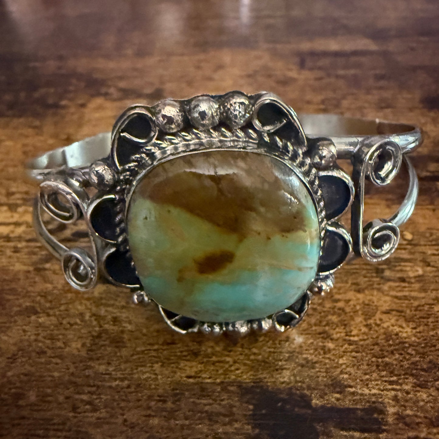 Native American Turquoise Cuff Bracelet Signed Cleveland Nickel Silver