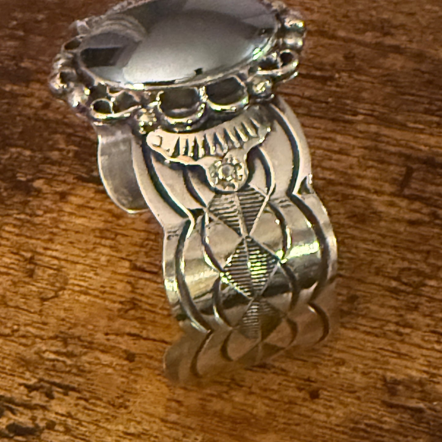 Navajo Hematite Wide Cuff Bracelet Signed Cleveland Nickel Silver