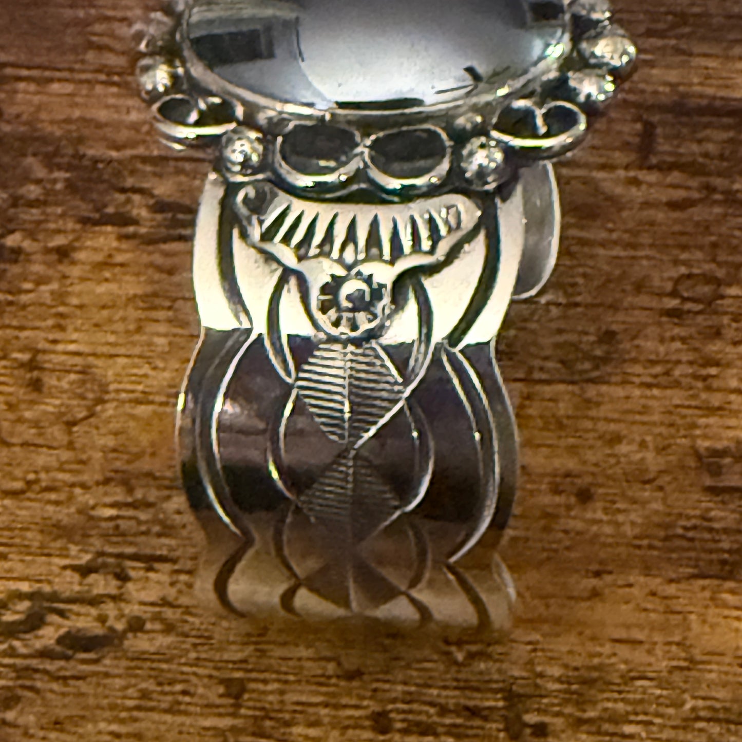 Navajo Hematite Wide Cuff Bracelet Signed Cleveland Nickel Silver