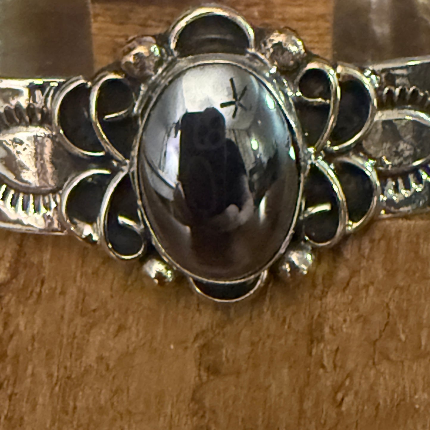 Navajo Indian Black Onyx Cuff Bracelet Signed by Cleveland Nickel Silver
