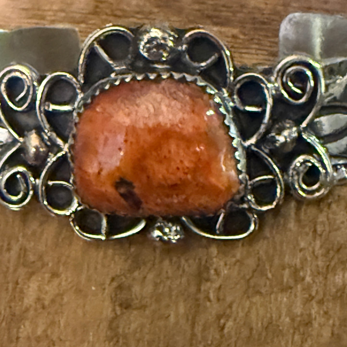 Navajo Apple Coral Cuff Bracelet Signed Cleveleland Nickel Silver Adjustable