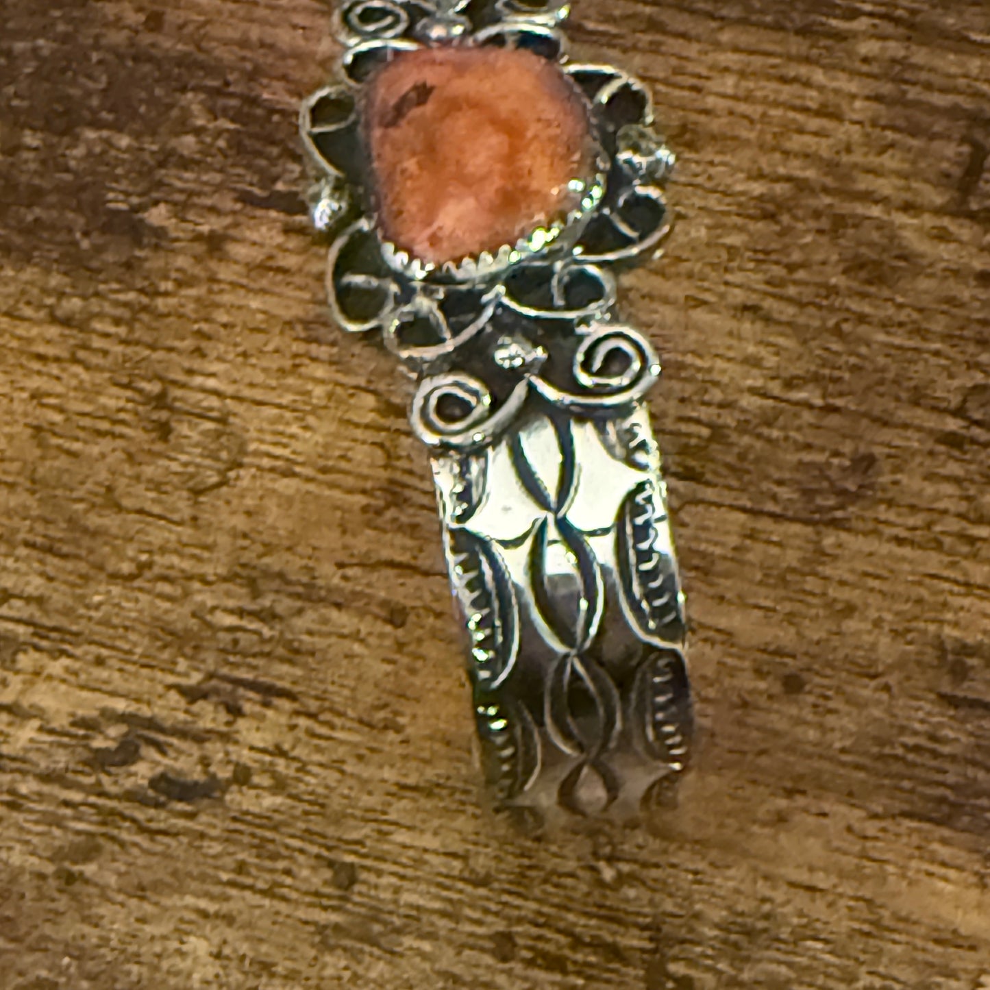 Navajo Apple Coral Cuff Bracelet Signed Cleveleland Nickel Silver Adjustable