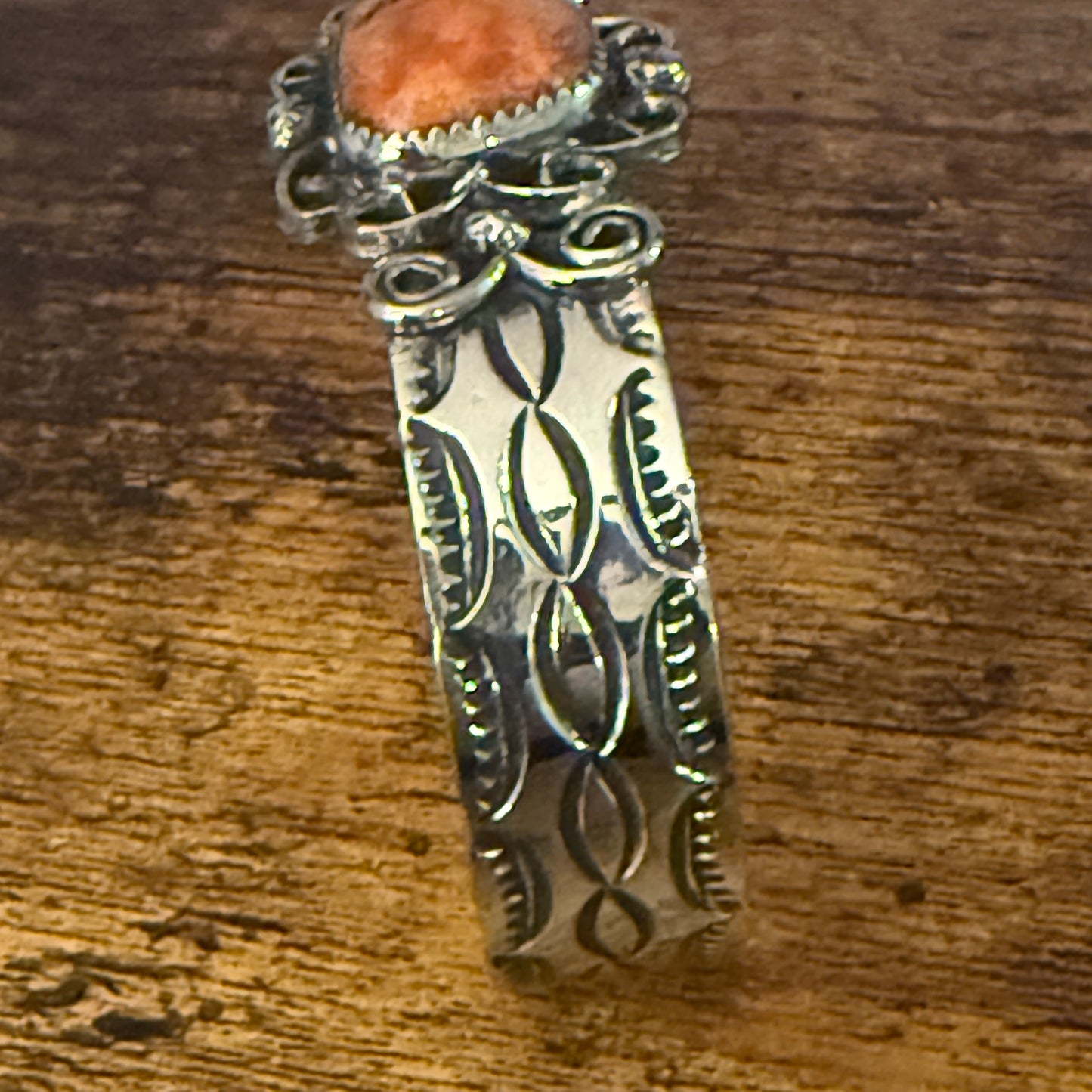 Navajo Apple Coral Cuff Bracelet Signed Cleveleland Nickel Silver Adjustable