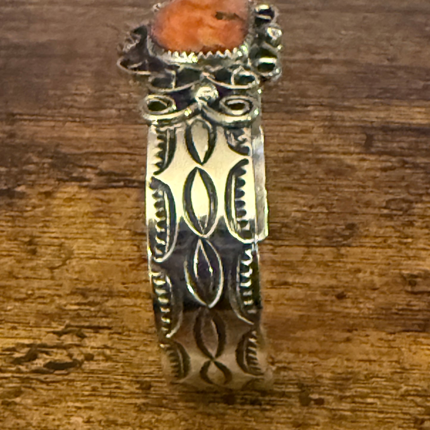 Navajo Apple Coral Cuff Bracelet Signed Cleveleland Nickel Silver Adjustable