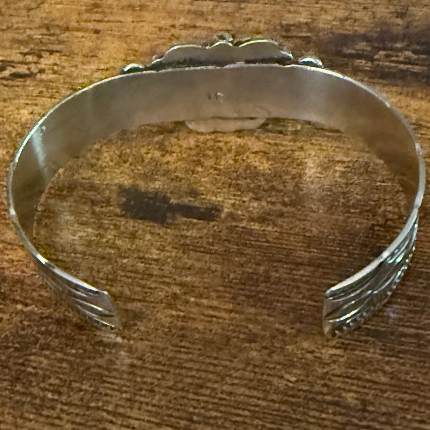 Navajo Apple Coral Cuff Bracelet Signed Cleveleland Nickel Silver Adjustable