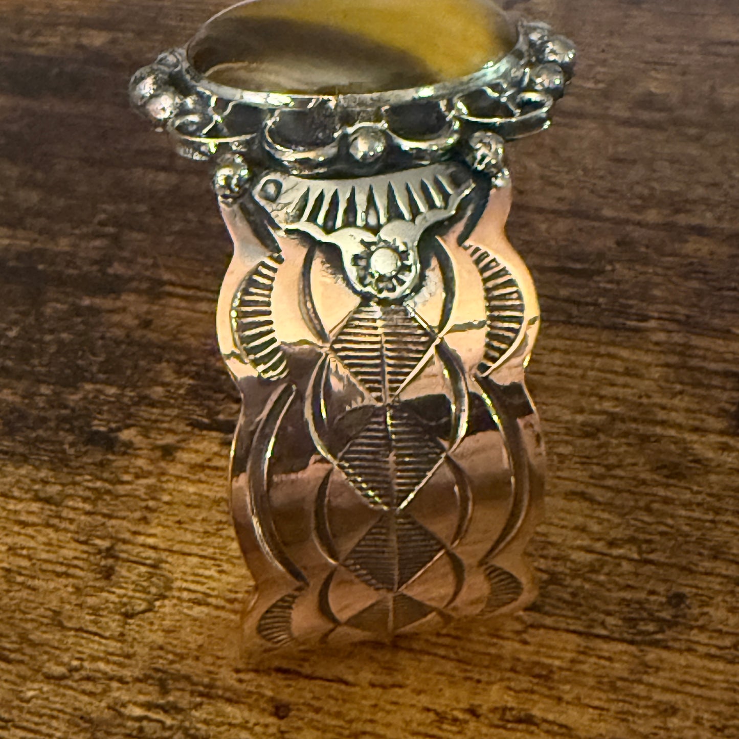 Navajo Copper Tiger Eye Wide Cuff Bracelet Signed by Cleveland