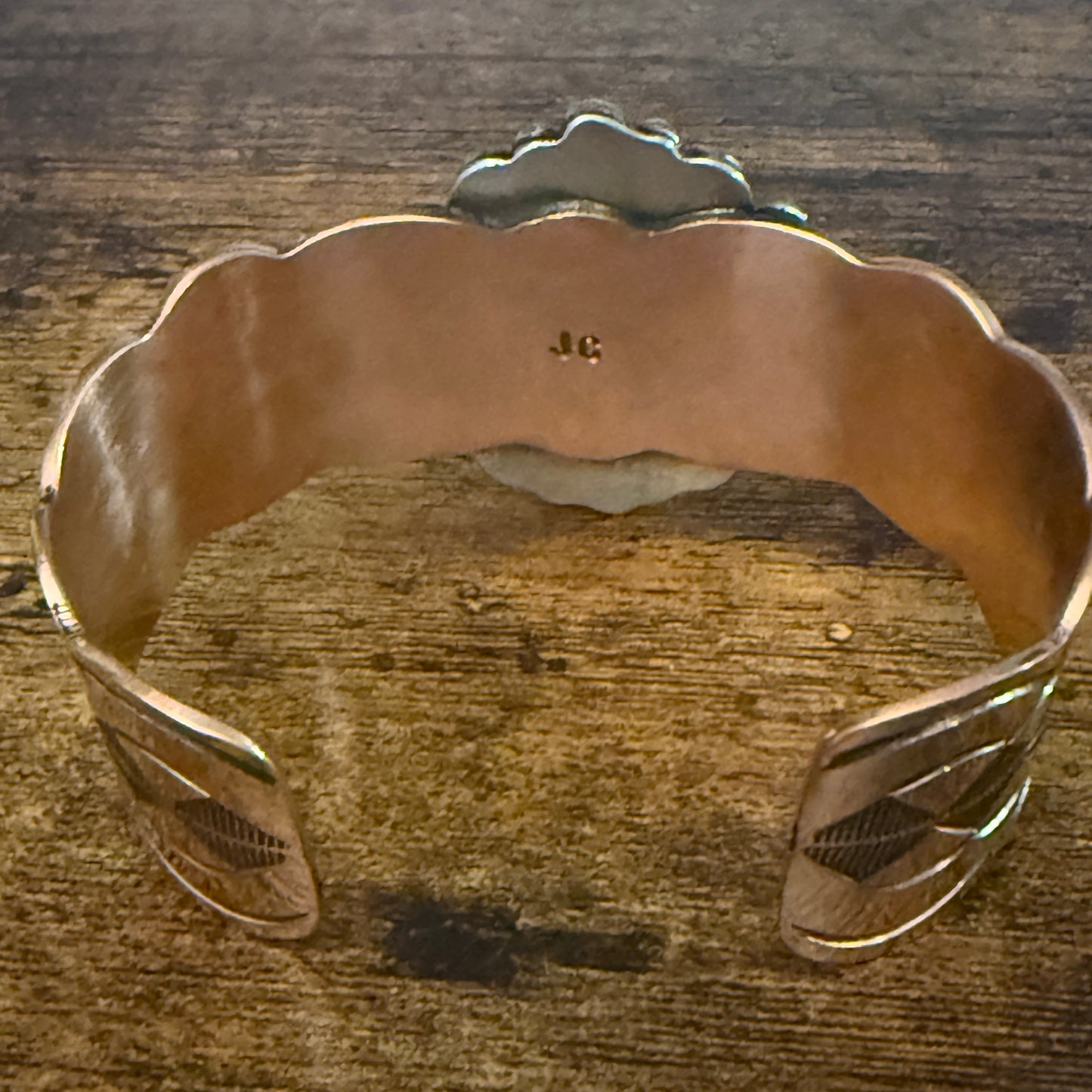 Navajo Copper Tiger Eye Wide Cuff Bracelet Signed by Cleveland