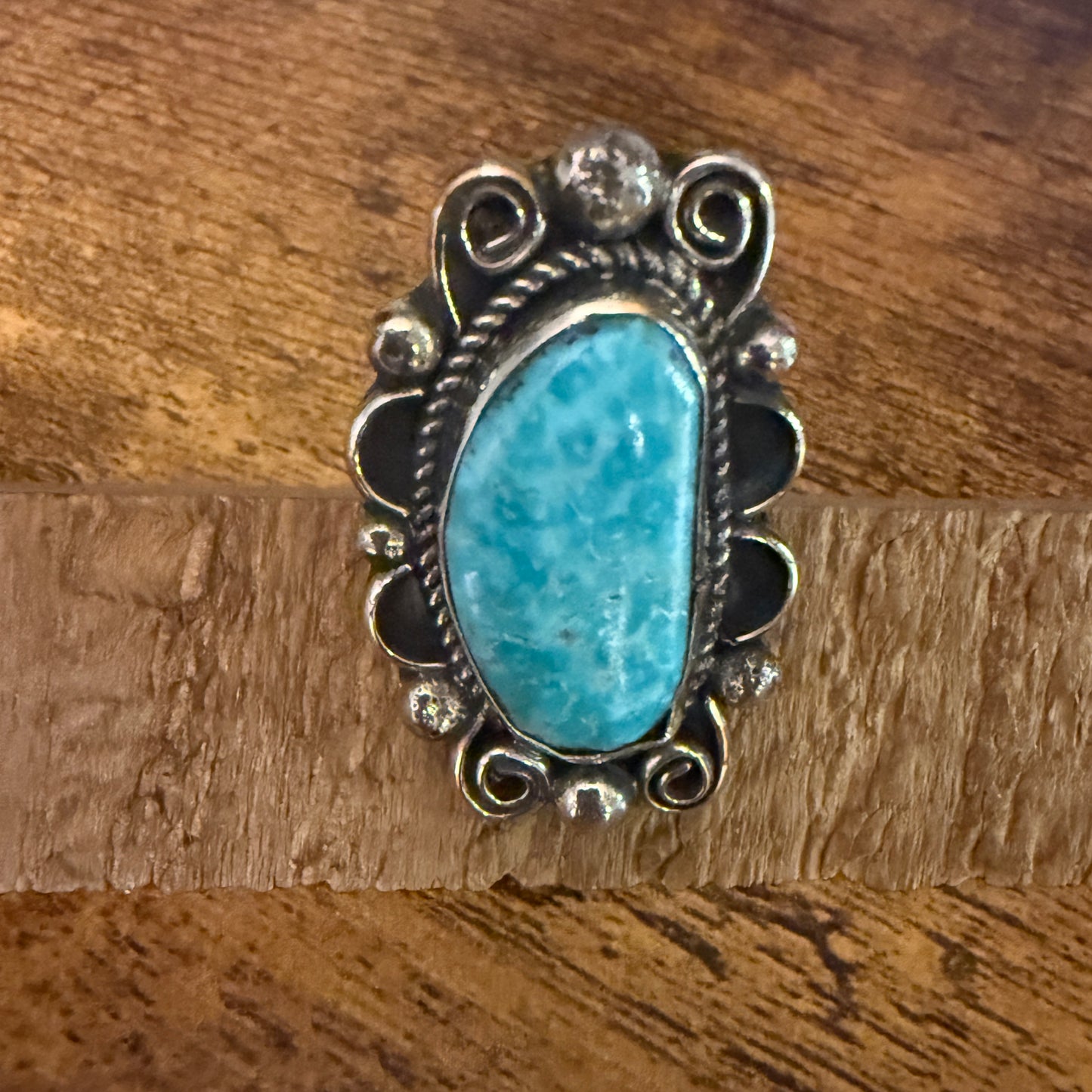 Navajo Kingman Turquoise Ring Size 9 Signed By Cleveland Nickel Silver