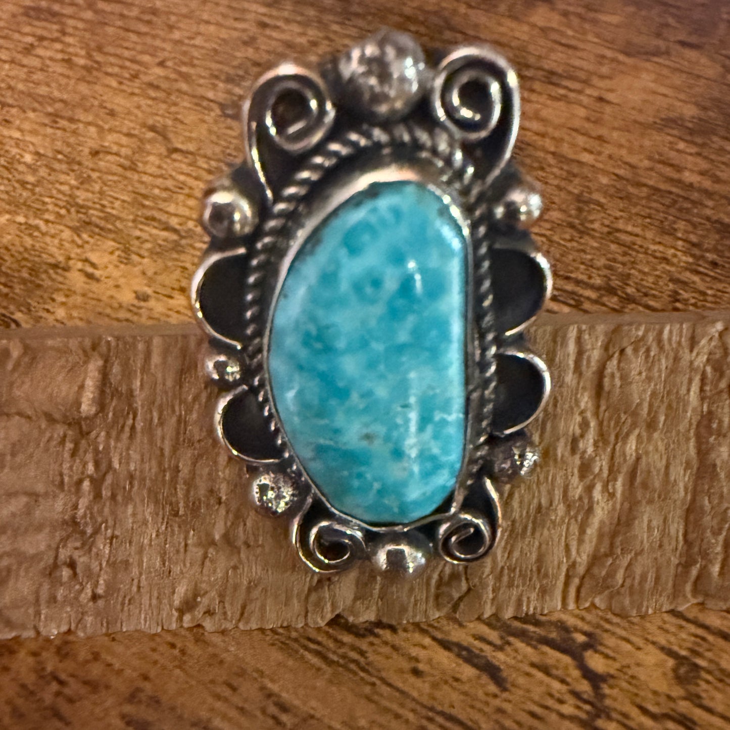Navajo Kingman Turquoise Ring Size 9 Signed By Cleveland Nickel Silver