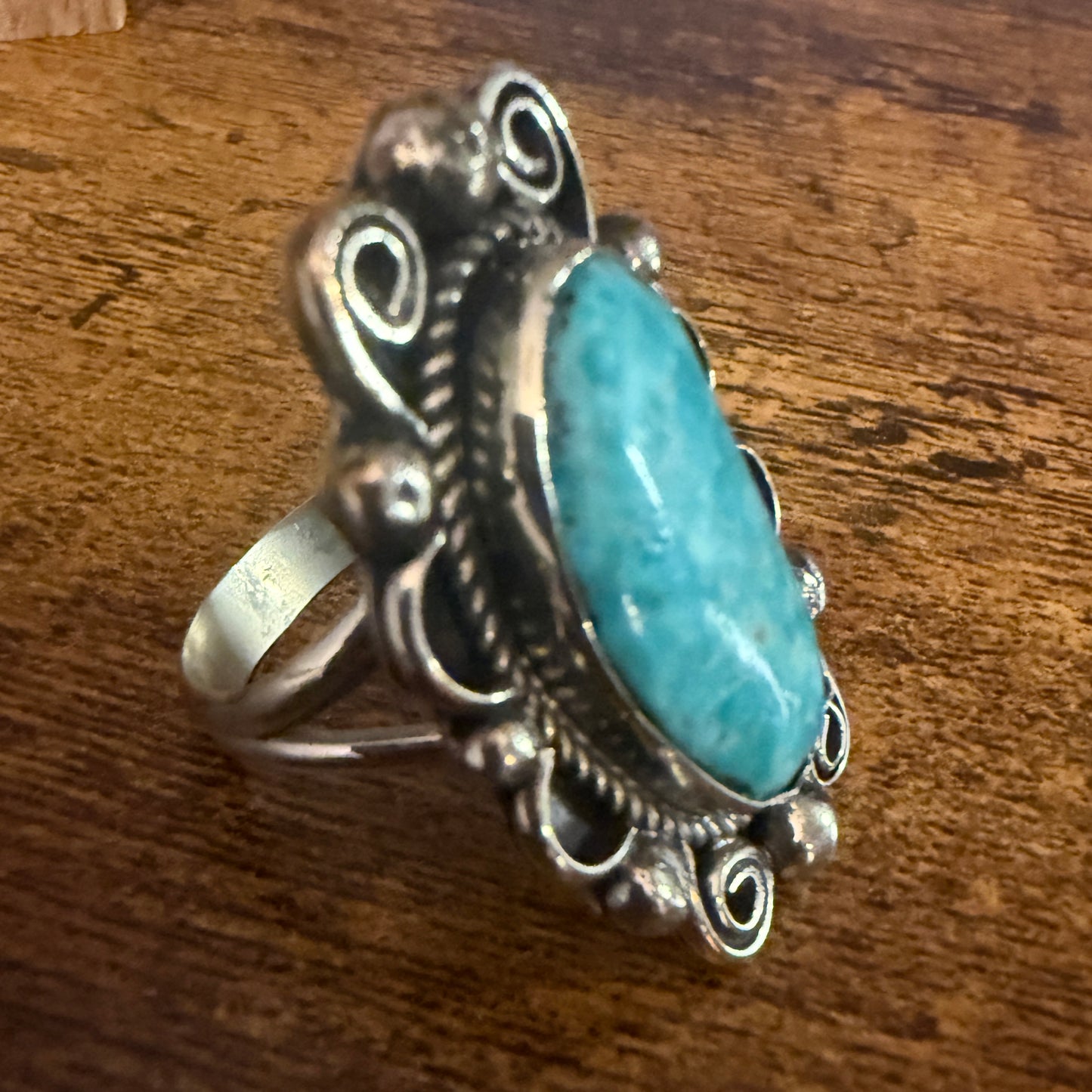 Navajo Kingman Turquoise Ring Size 9 Signed By Cleveland Nickel Silver