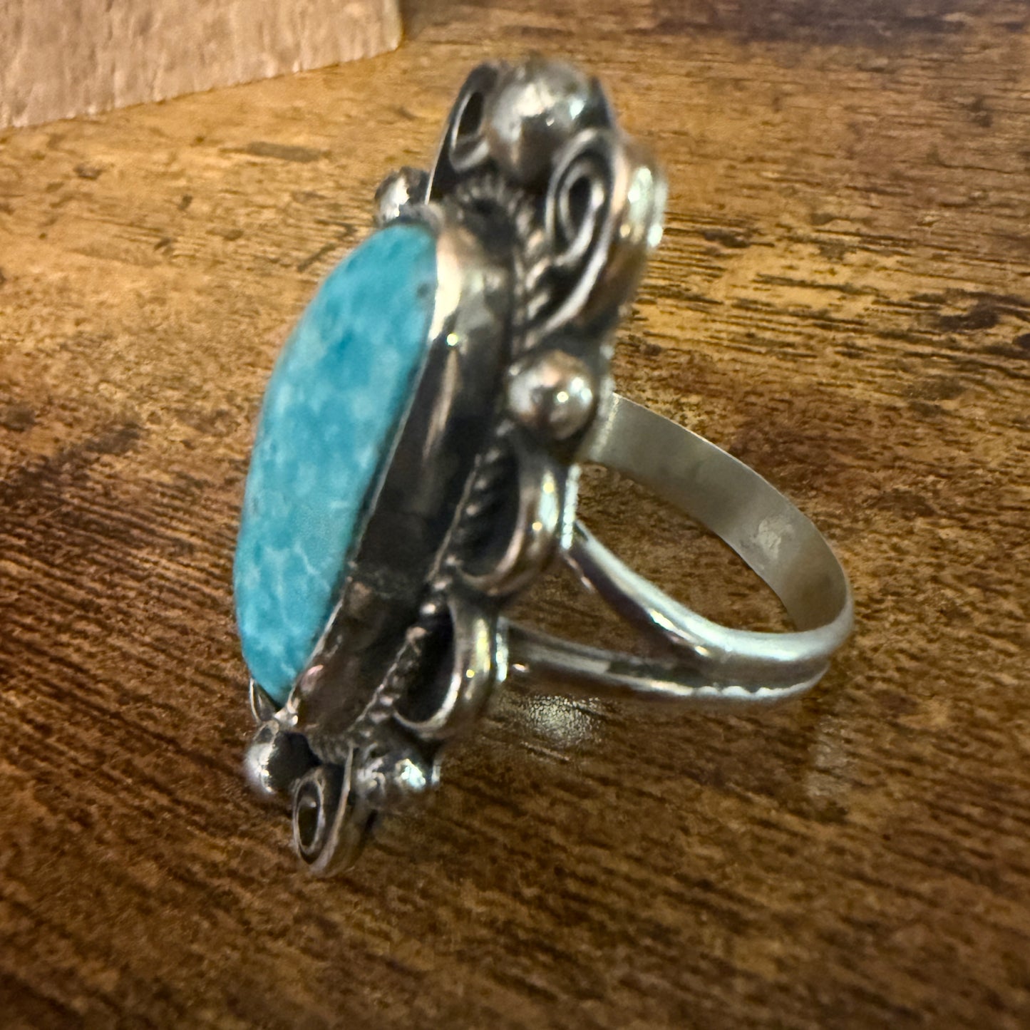 Navajo Kingman Turquoise Ring Size 9 Signed By Cleveland Nickel Silver