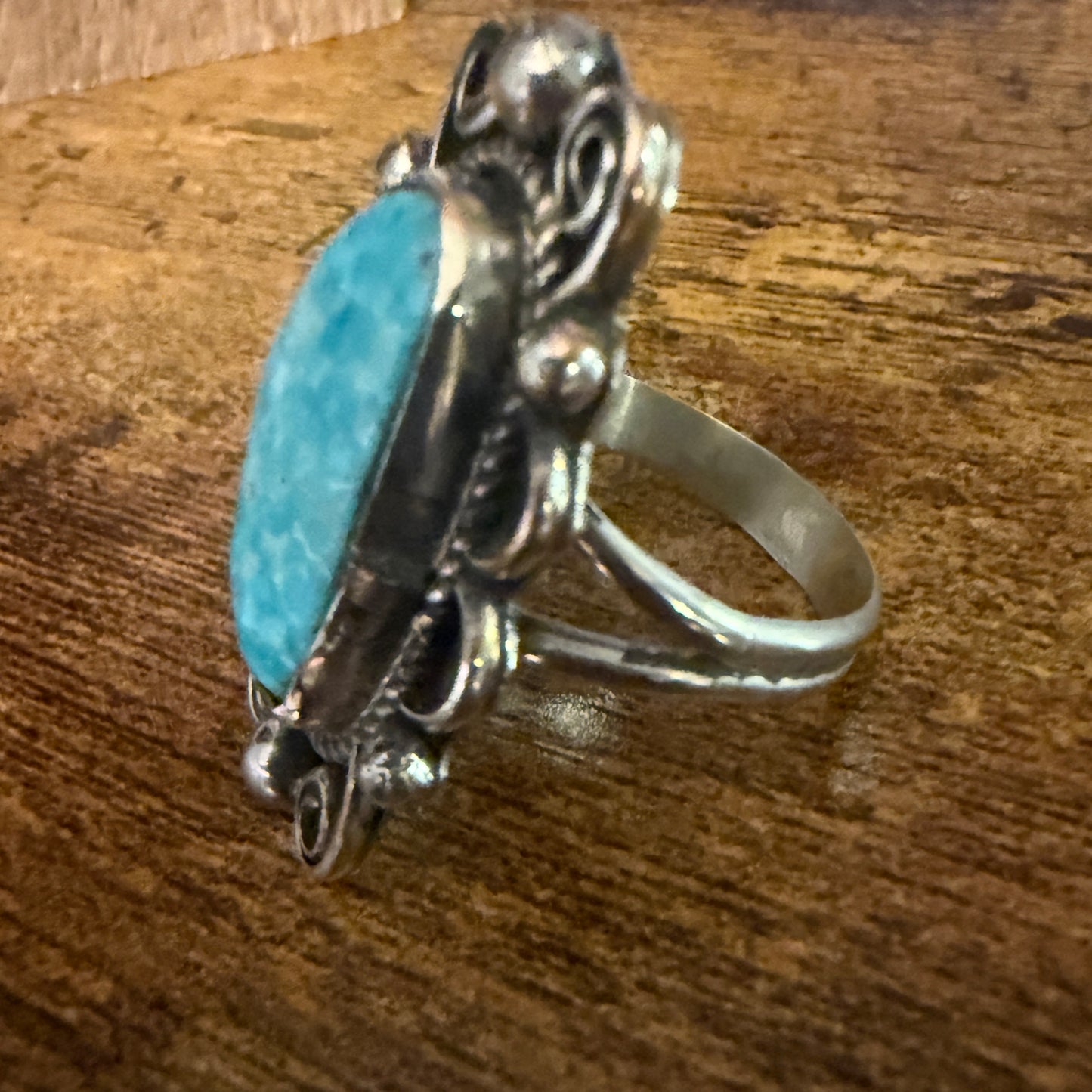 Navajo Kingman Turquoise Ring Size 9 Signed By Cleveland Nickel Silver