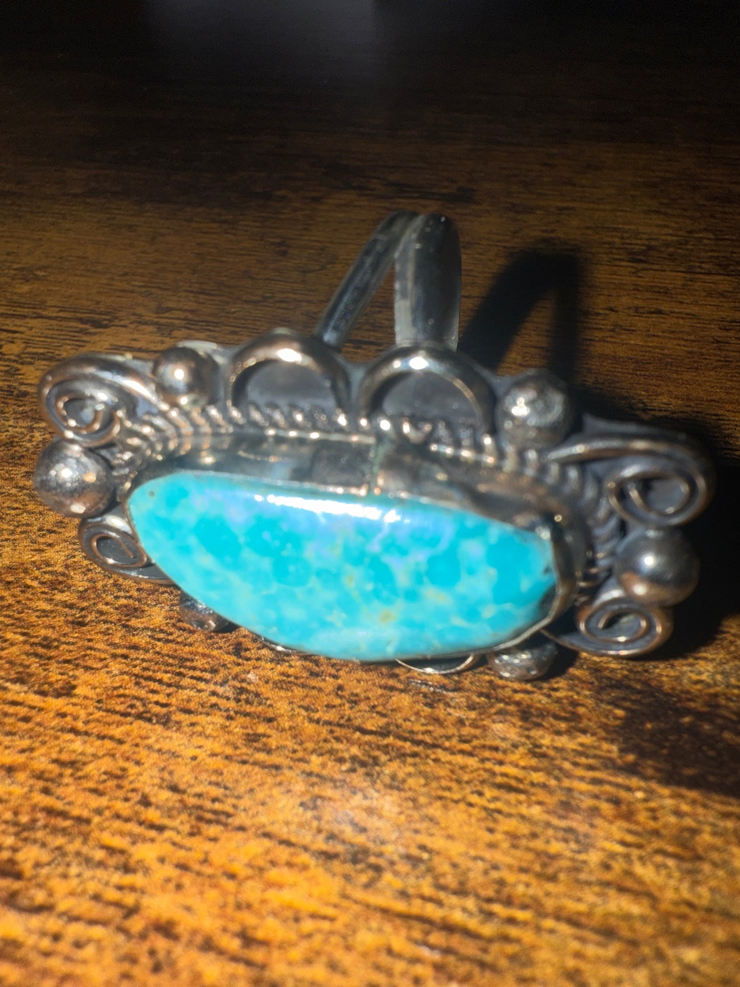 Navajo Kingman Turquoise Ring Size 9 Signed By Cleveland Nickel Silver