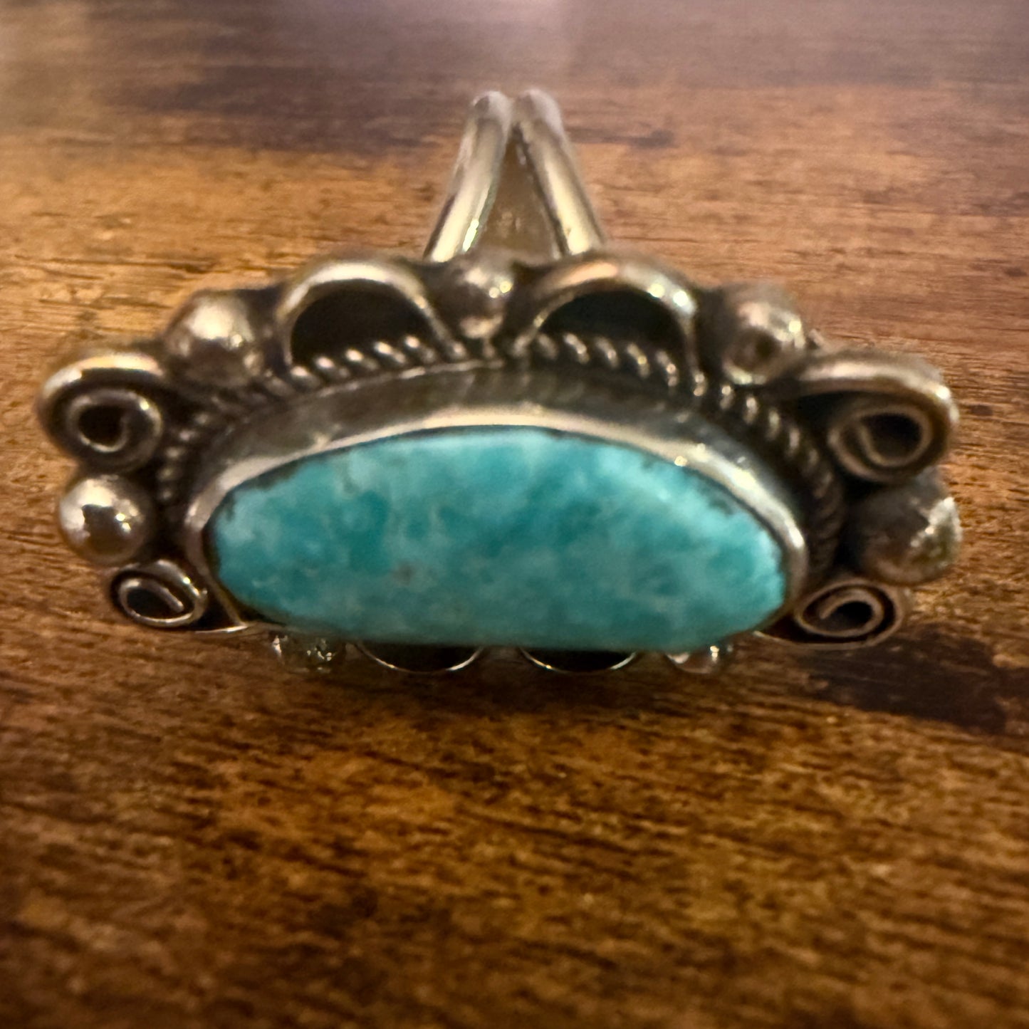 Navajo Kingman Turquoise Ring Size 9 Signed By Cleveland Nickel Silver