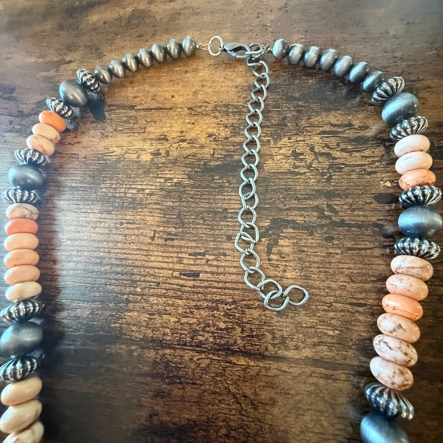 Orange Stone Heart Pendant Necklace With Navajo Pearls 26 Inch