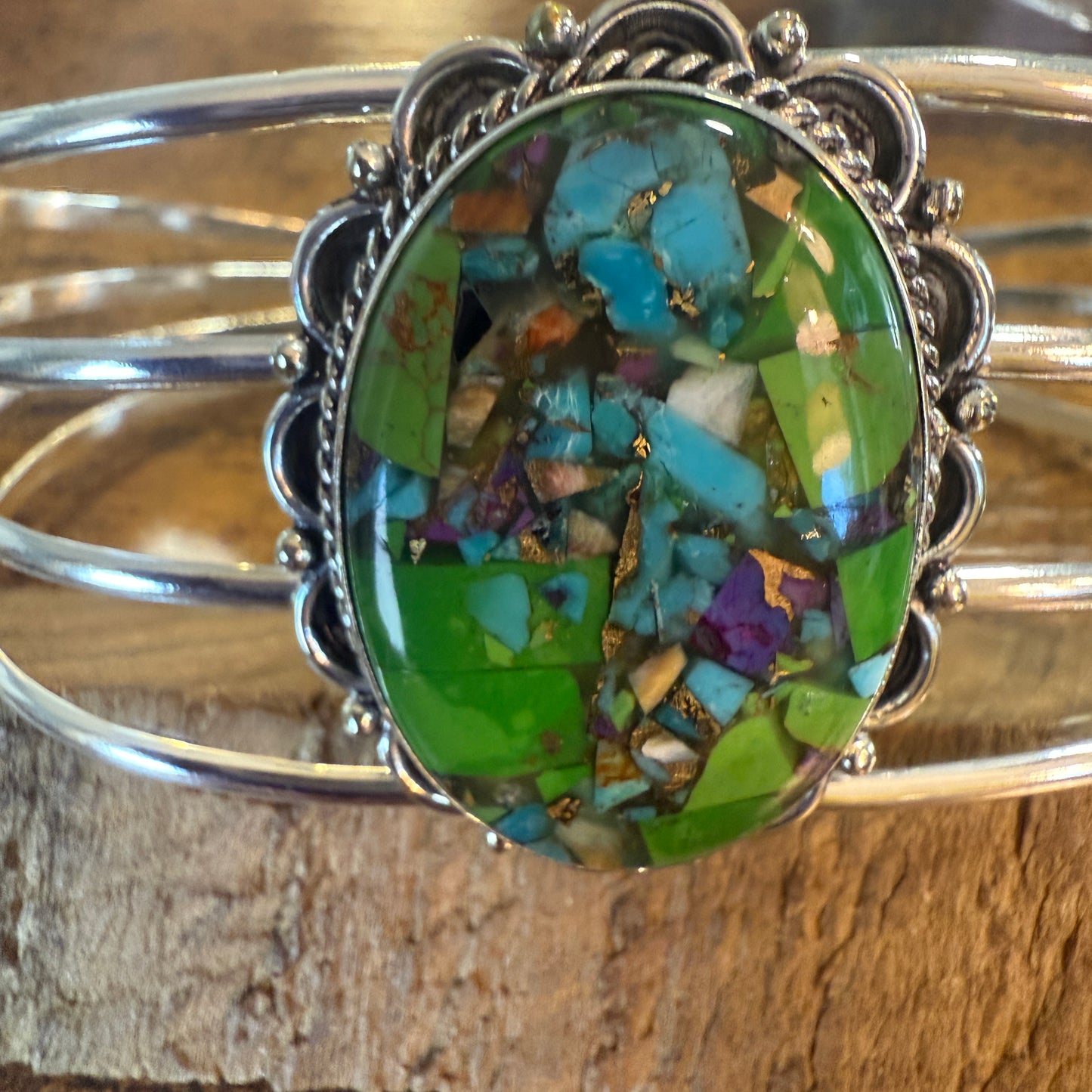 Kingman Turquoise Gemstone Cuff Bangle 925 Silver Adjustable Handmade