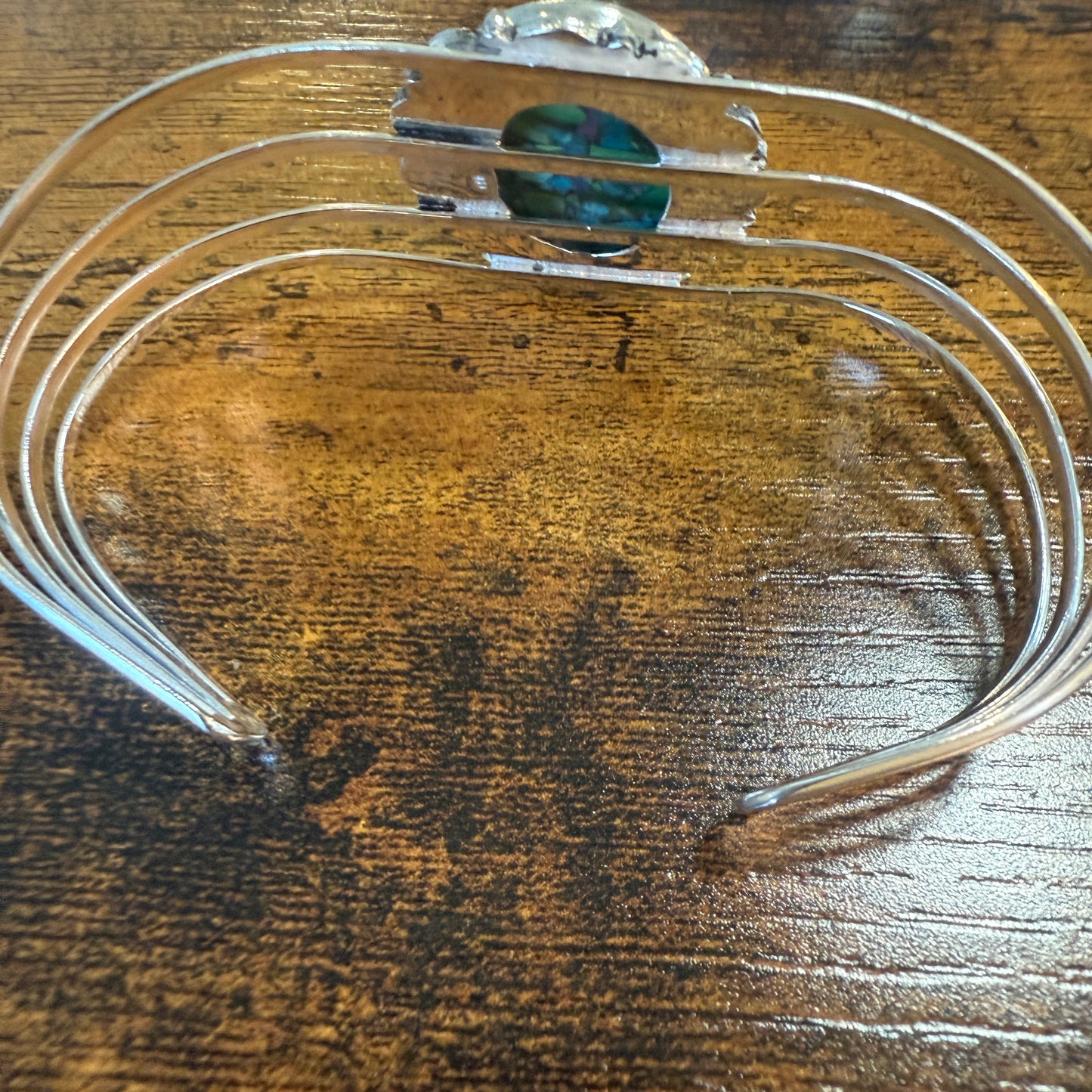 Kingman Turquoise Gemstone Cuff Bangle 925 Silver Adjustable Handmade