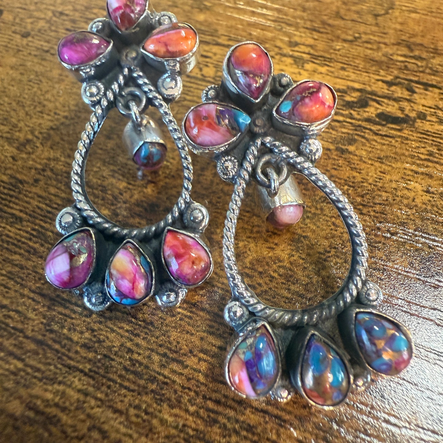 Red Rose Dahlia Gemstone Earrings 14 Stones Handmade 925 Sterling Silver