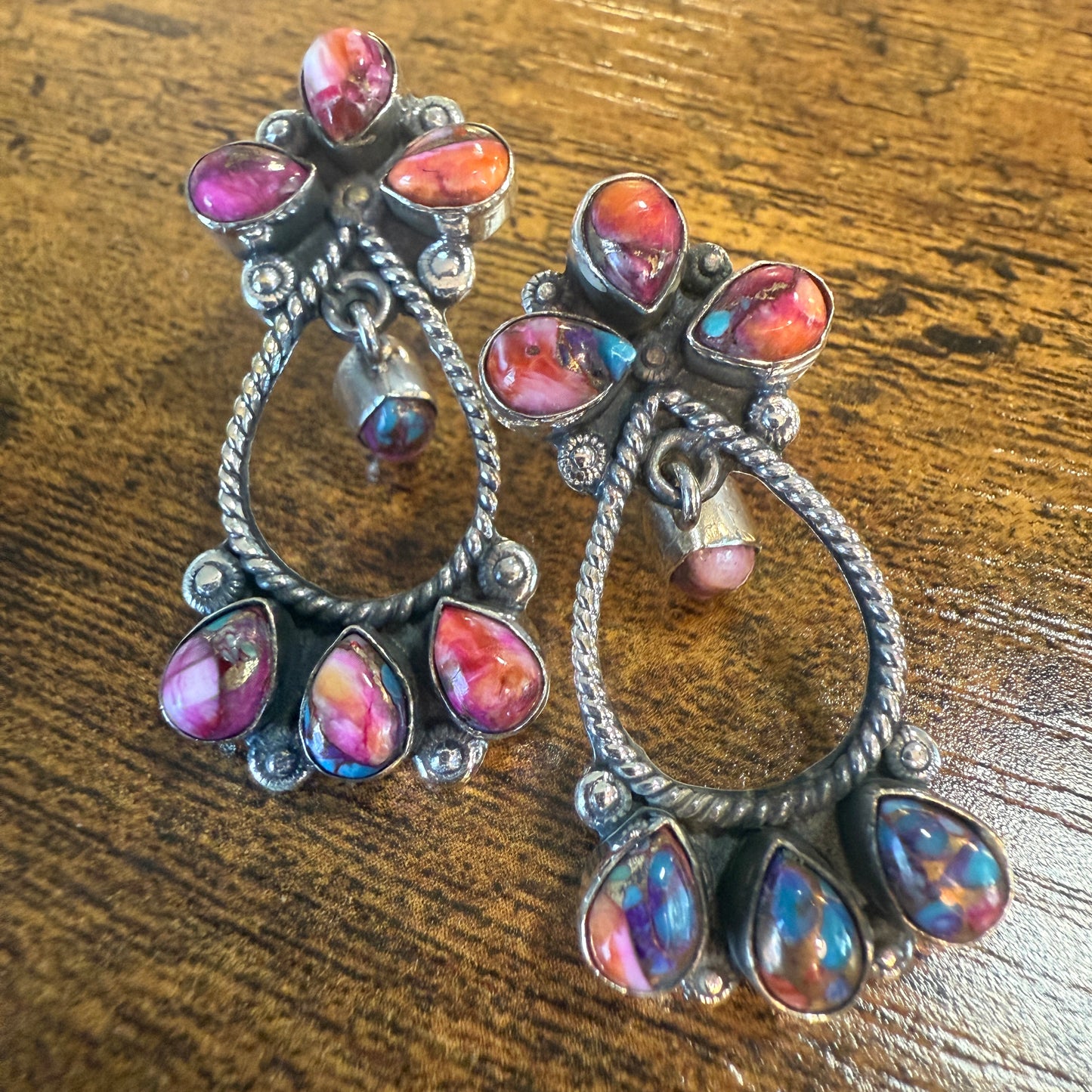 Red Rose Dahlia Gemstone Earrings 14 Stones Handmade 925 Sterling Silver