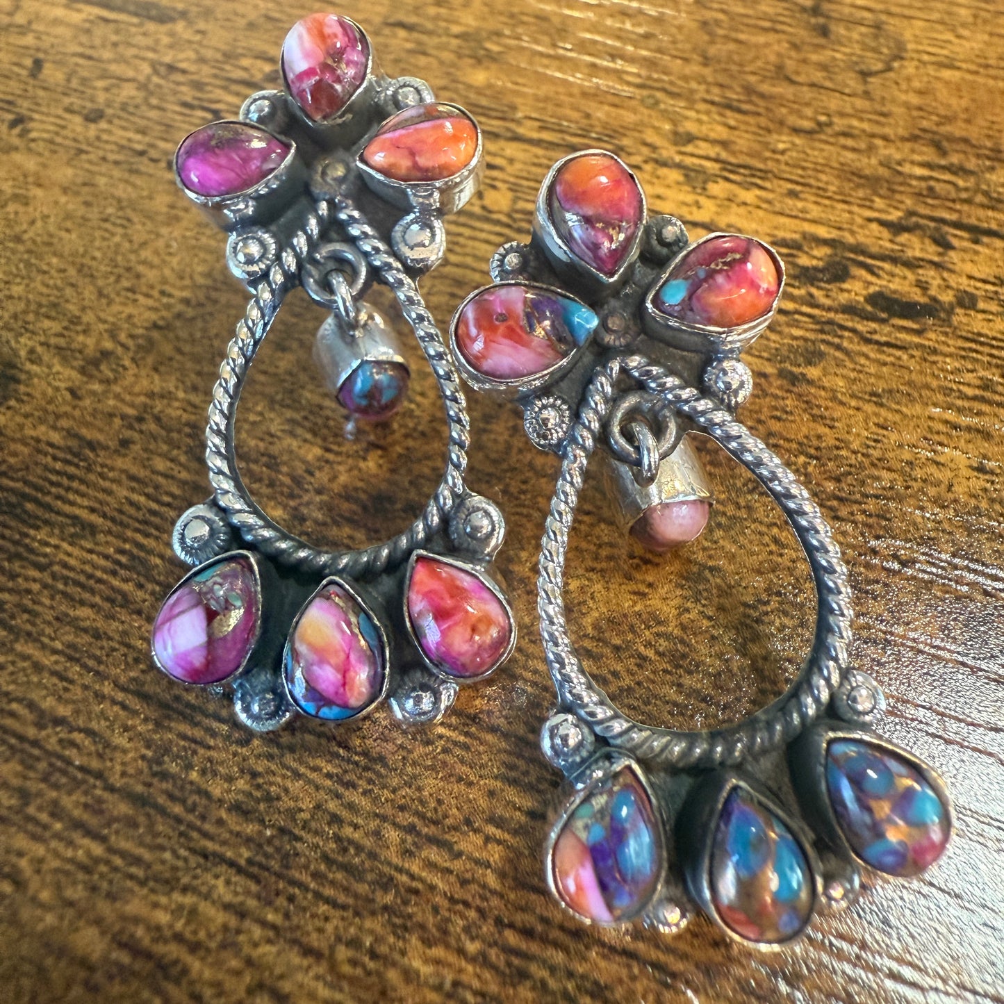 Red Rose Dahlia Gemstone Earrings 14 Stones Handmade 925 Sterling Silver