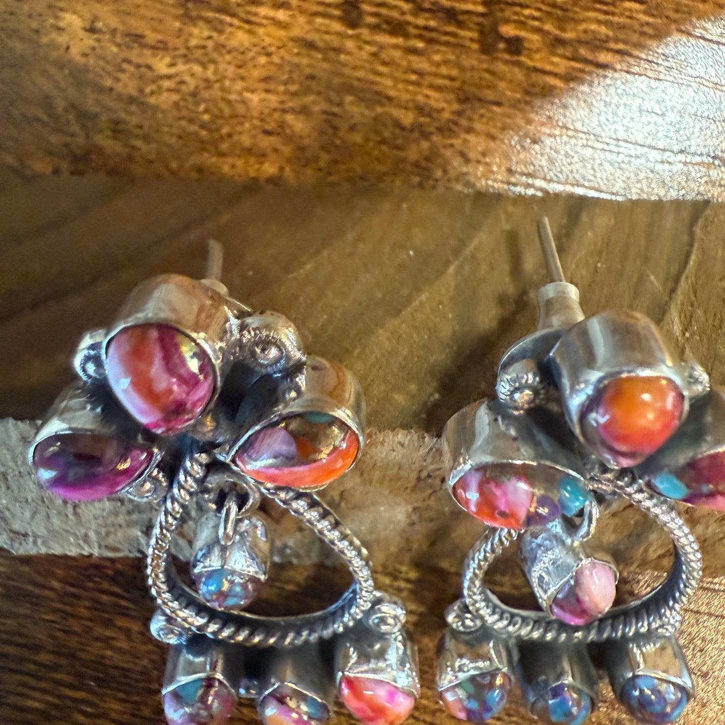 Red Rose Dahlia Gemstone Earrings 14 Stones Handmade 925 Sterling Silver