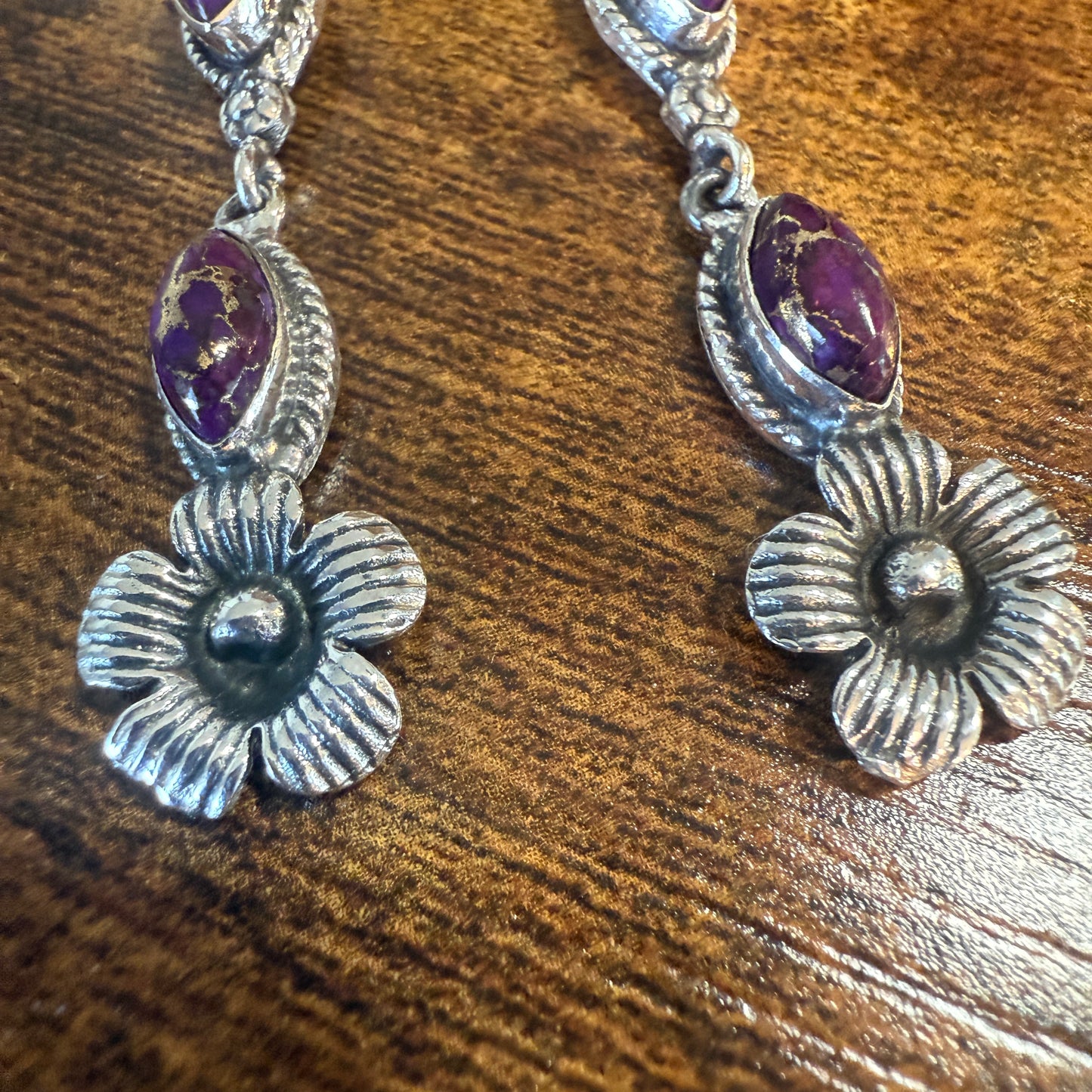 Mohave Purple Copper Turquoise Gemstone Sterling Silver Handmade Stud Earrings