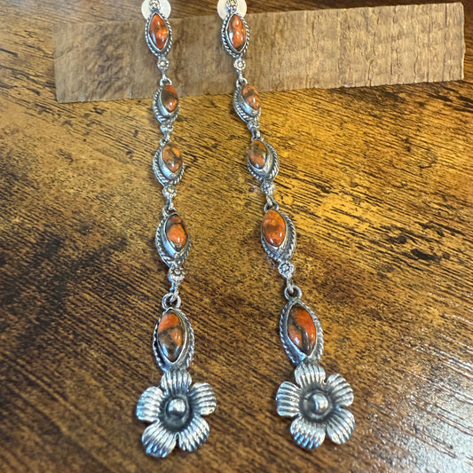 Copper Sponge Coral Turquoise Gemstone Sterling Silver Handmade Stud Earring