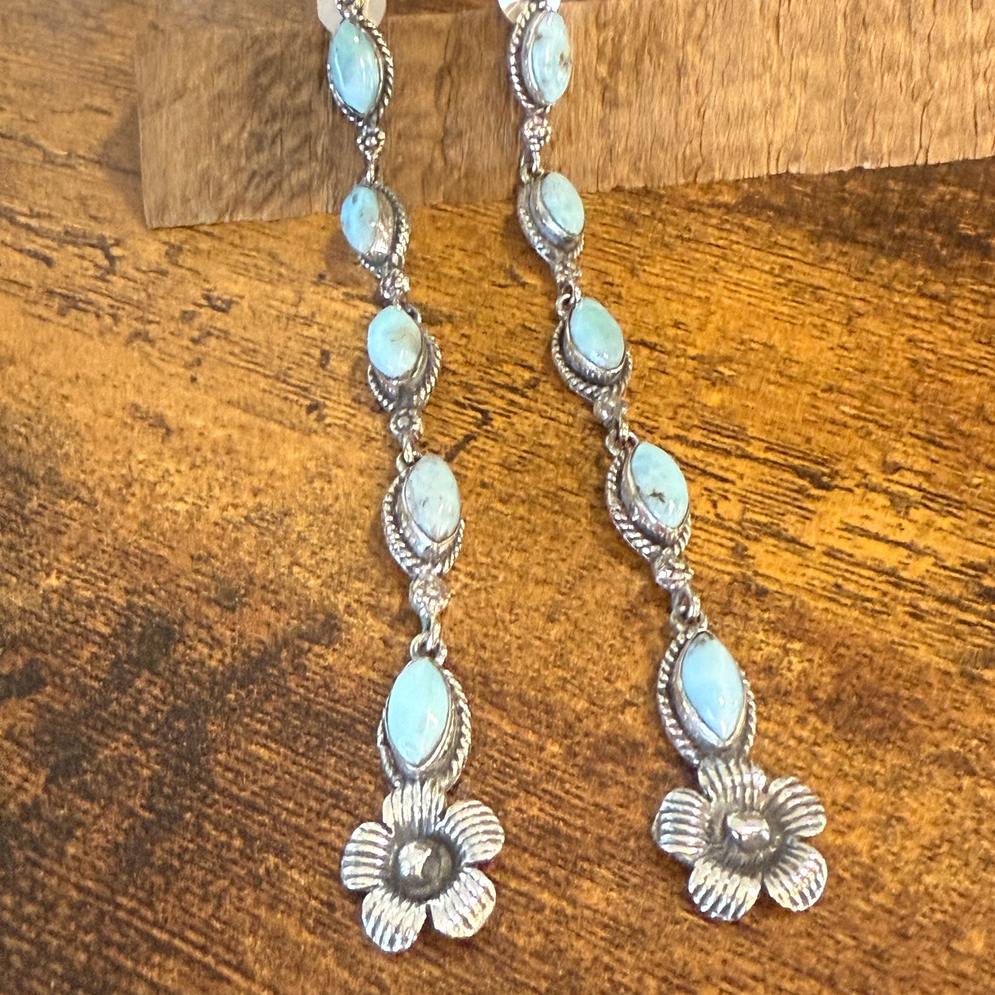 Larimar Gemstone Sterling Silver Handmade Stud Earrings 4.5 Inches Long