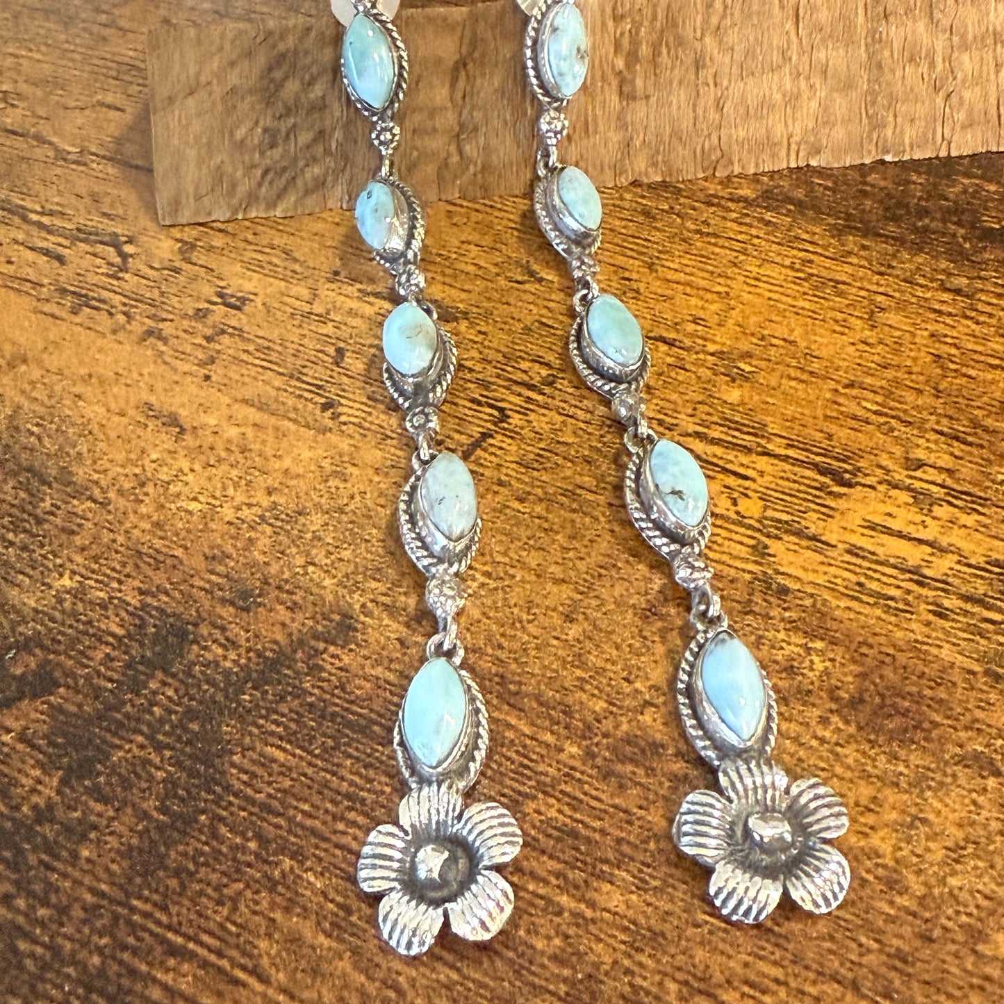 Larimar Gemstone Sterling Silver Handmade Stud Earrings 4.5 Inches Long