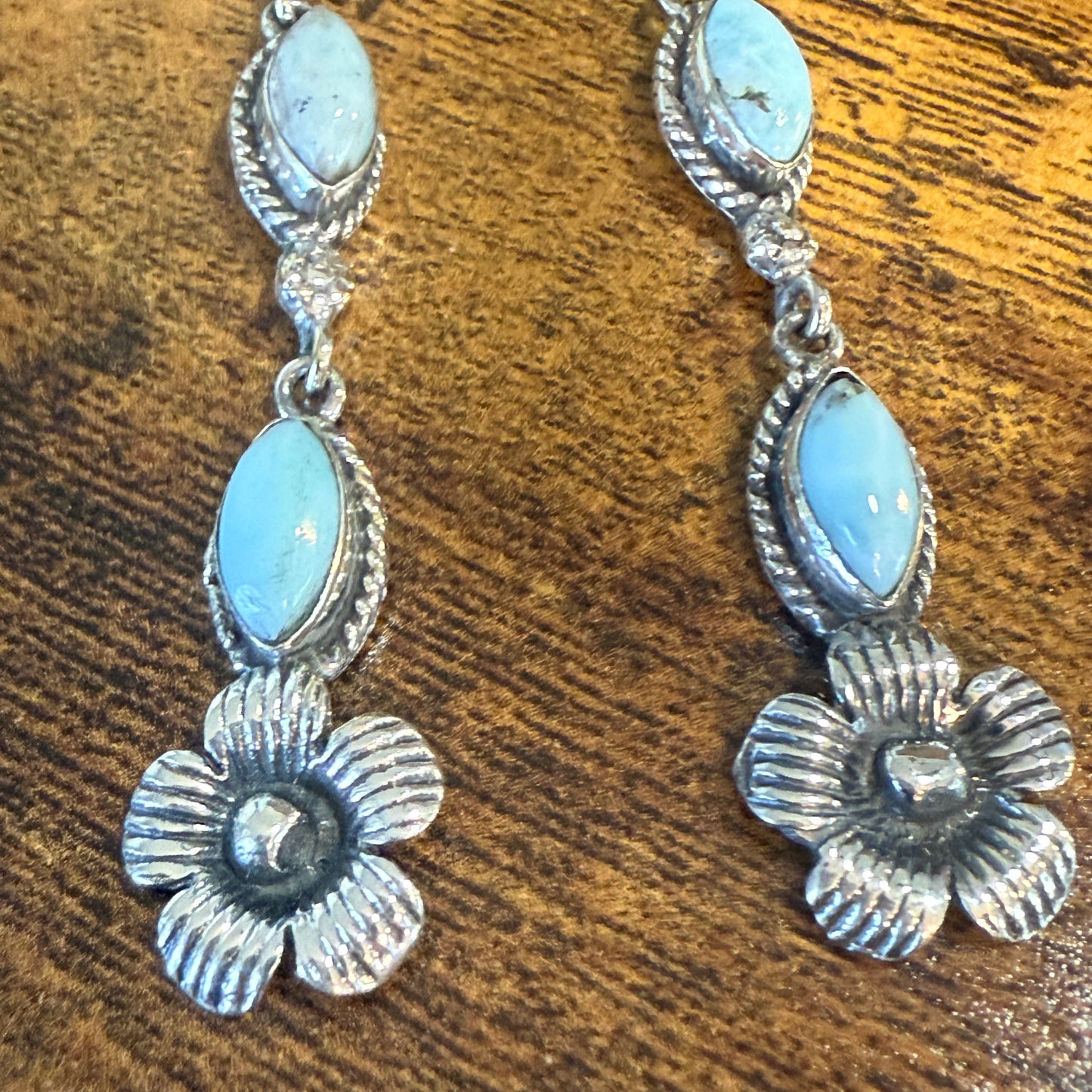 Larimar Gemstone Sterling Silver Handmade Stud Earrings 4.5 Inches Long