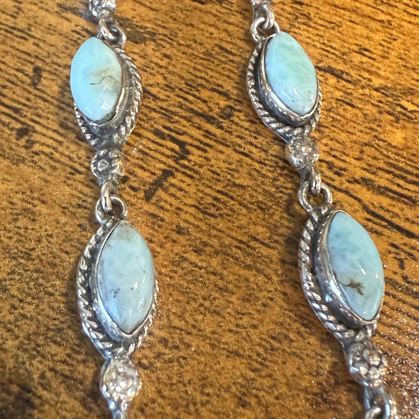 Larimar Gemstone Sterling Silver Handmade Stud Earrings 4.5 Inches Long