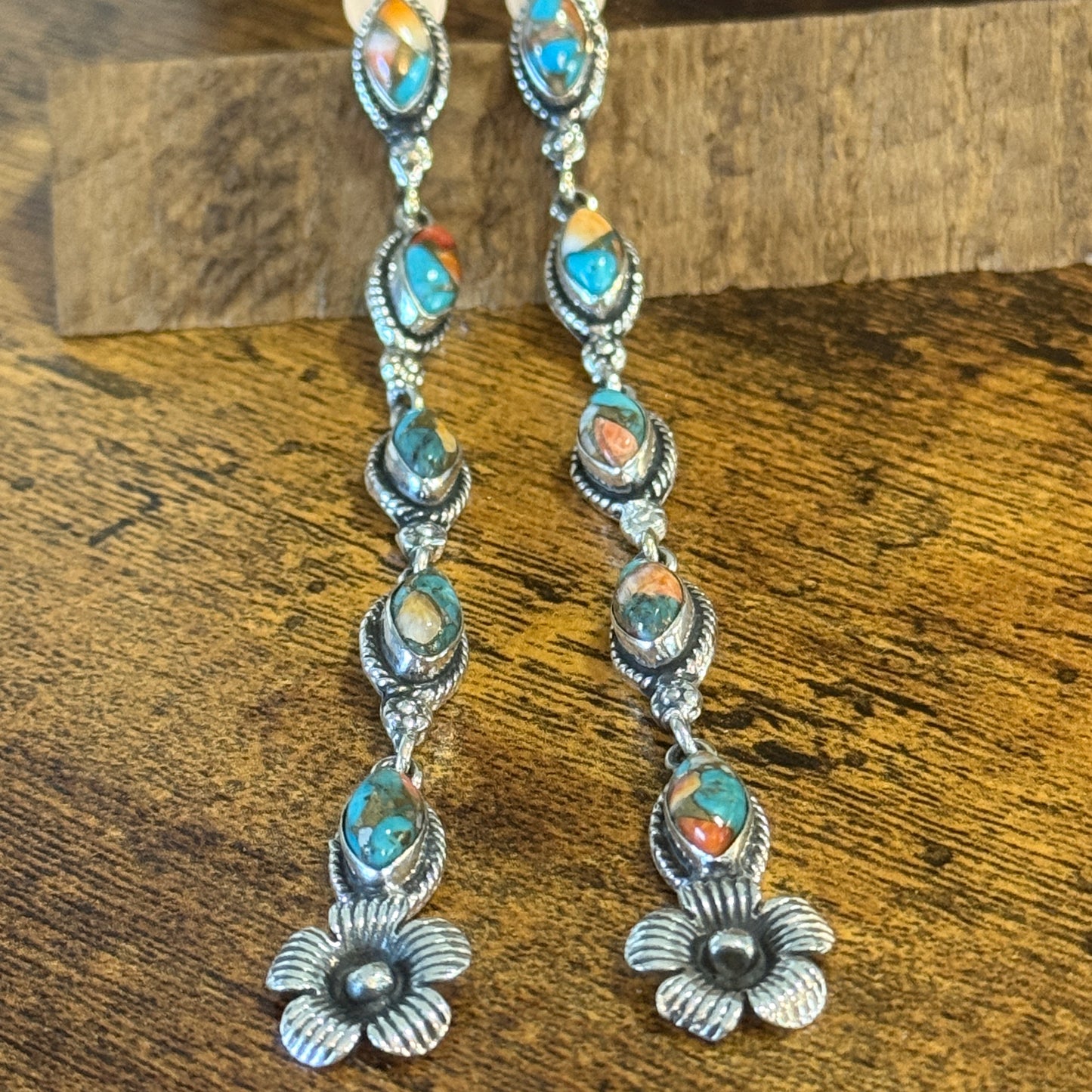 Spiny Oyster Turquoise Sterling Silver Handmade Stud Earrings 4.5 Inches