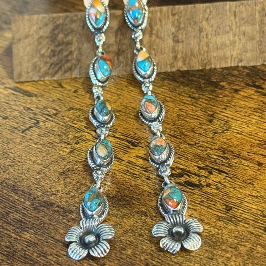 Spiny Oyster Turquoise Sterling Silver Handmade Stud Earrings 4.5 Inches